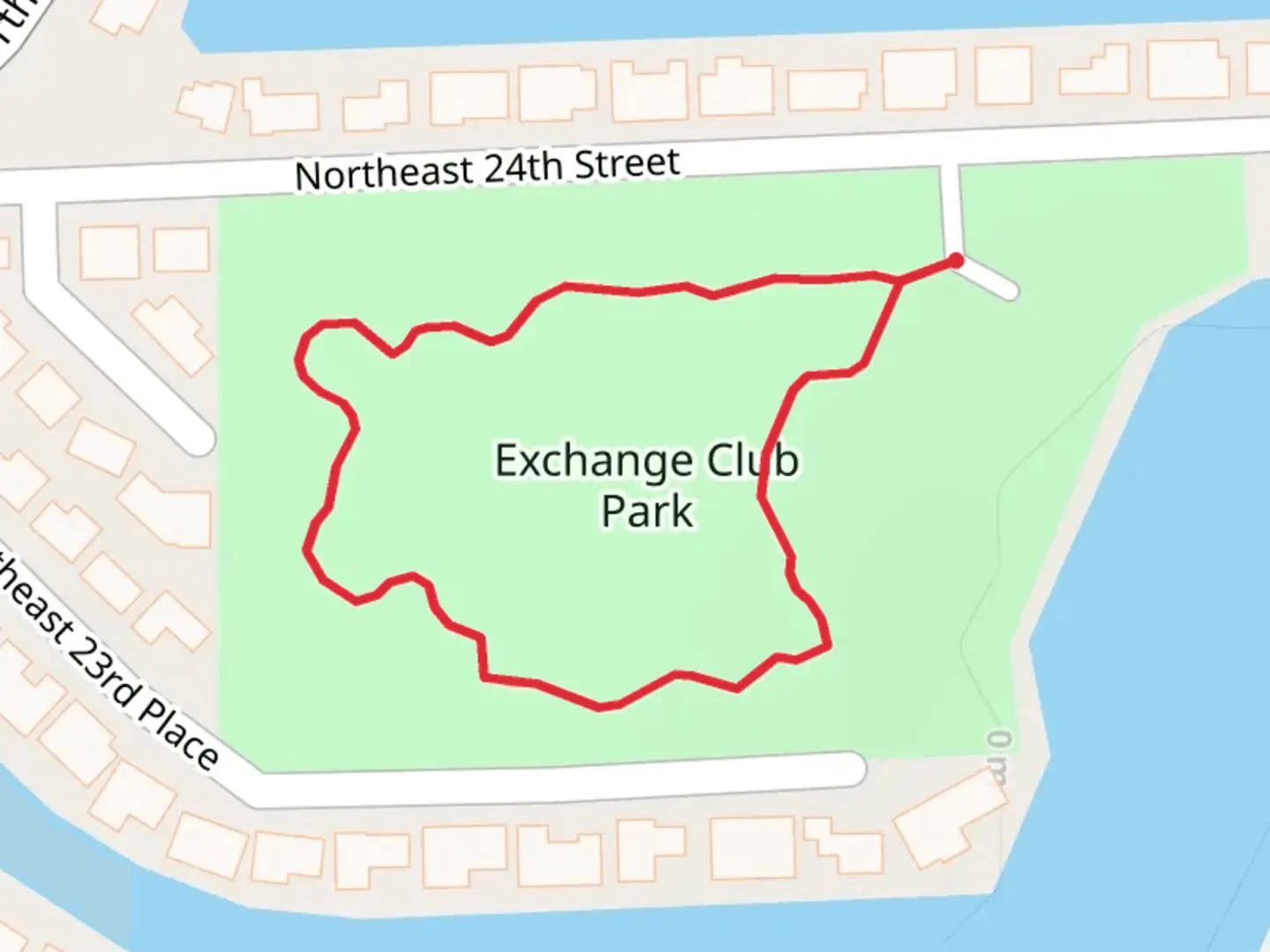 An image depicting the trail Exchange Club Park Loop and its surrounding area.