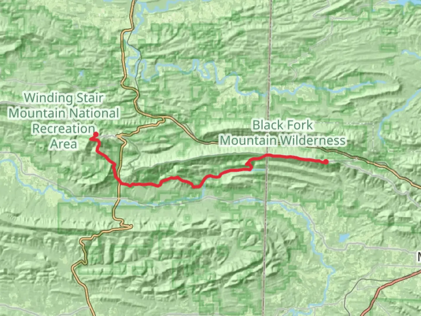 An image depicting the trail Ouachita Trail - Hikers Camp for Winding Stair Campground and its surrounding area.