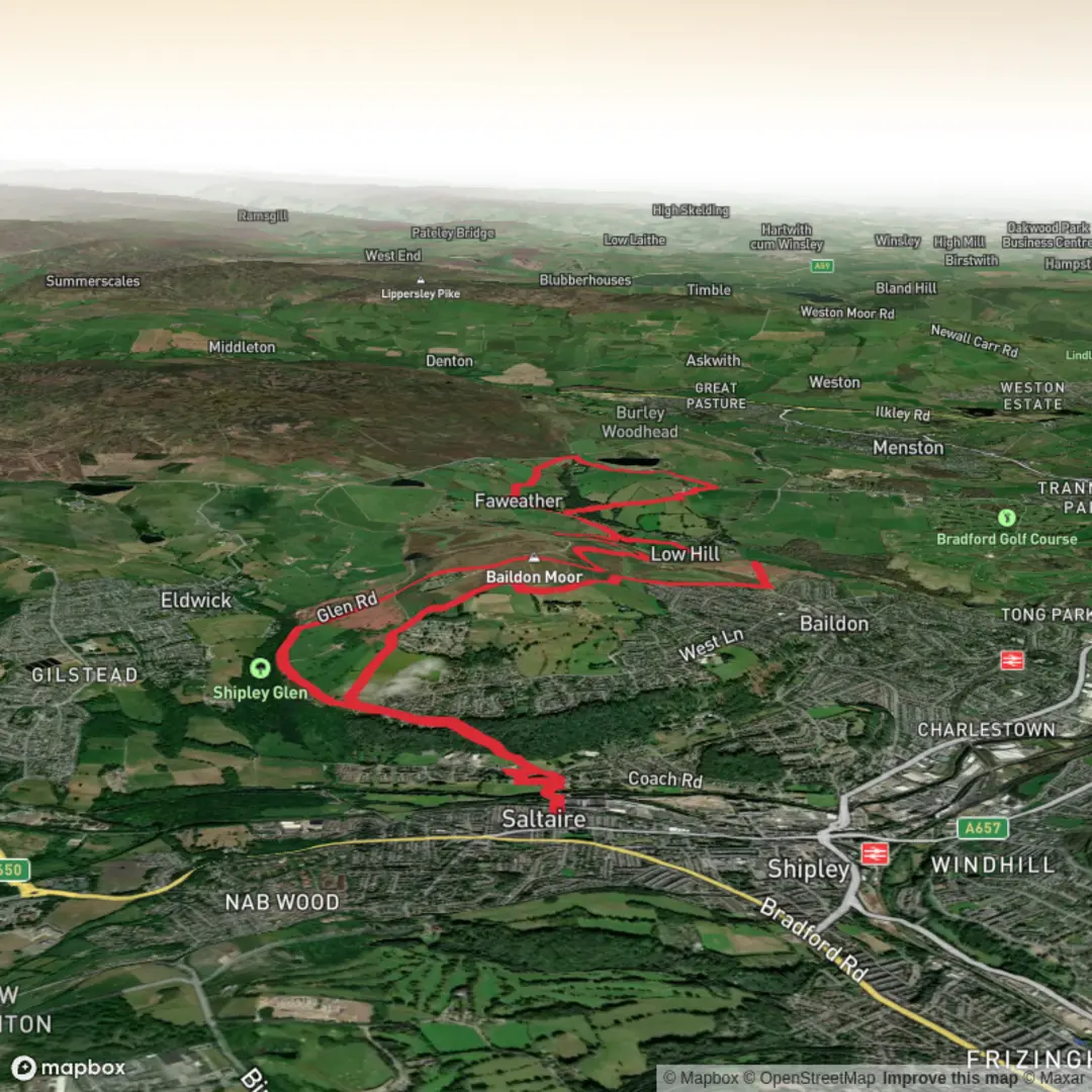 An image depicting the trail Baildon Hill, Acrehowe Hill and Hope Hill Loop and its surrounding area.