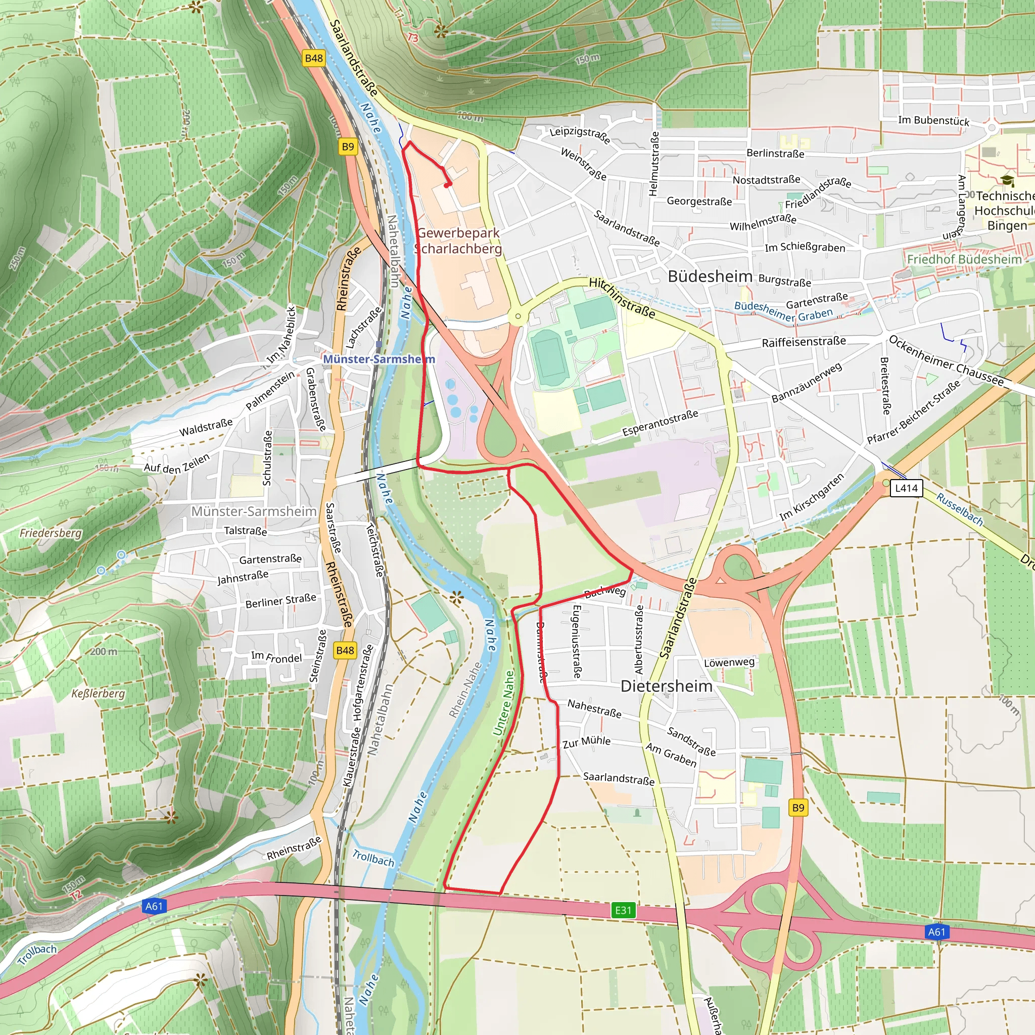 Außerhalb-Büdesheim and Bachweg Loop mobile static map