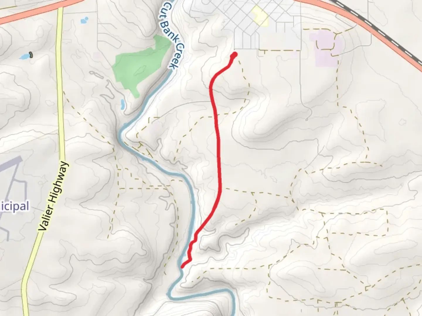 An image depicting the trail Cut Bank Creek Walk and its surrounding area.