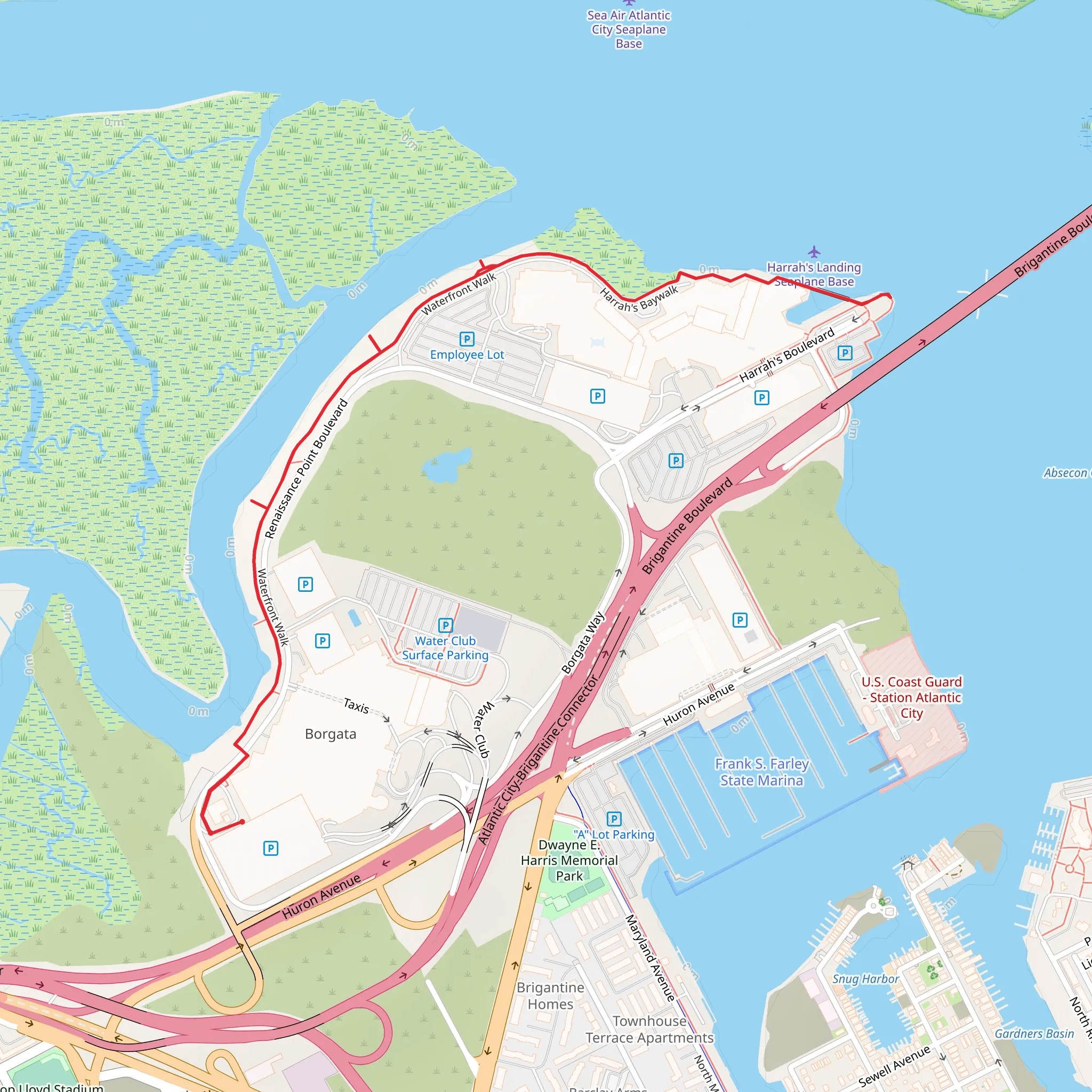 Waterfront Walk and Harrah's Baywalk Out and Back mobile static map