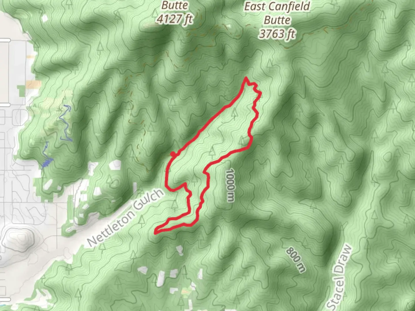 An image depicting the trail Cave Trail and Trailin Trail Loop and its surrounding area.