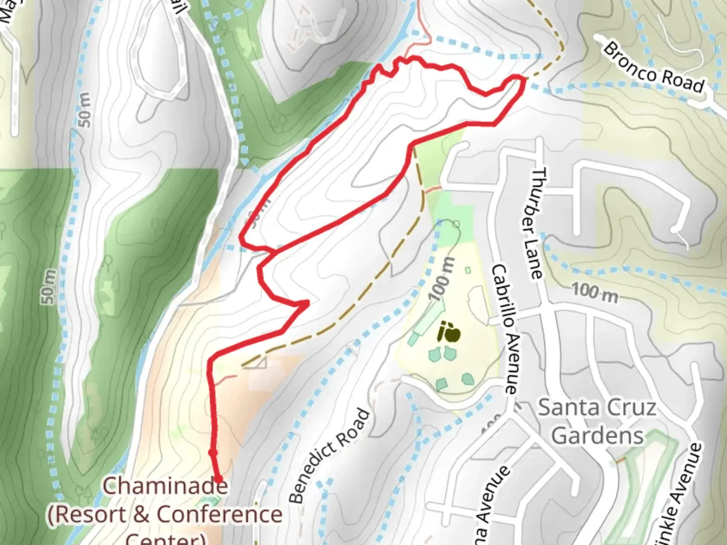 An image depicting the trail Arana Gulch - red and Blue Trail and its surrounding area.