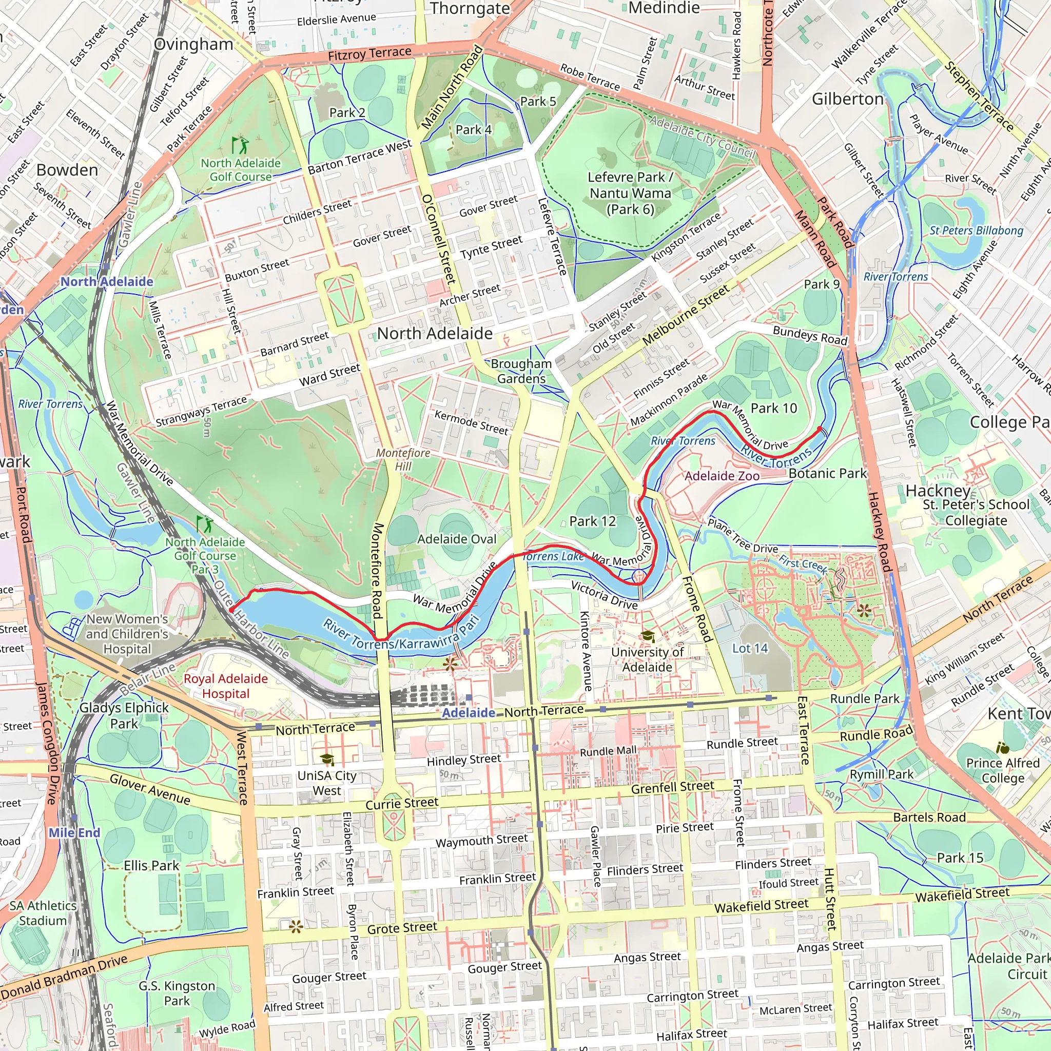 River Torrens Trail - North Side mobile static map