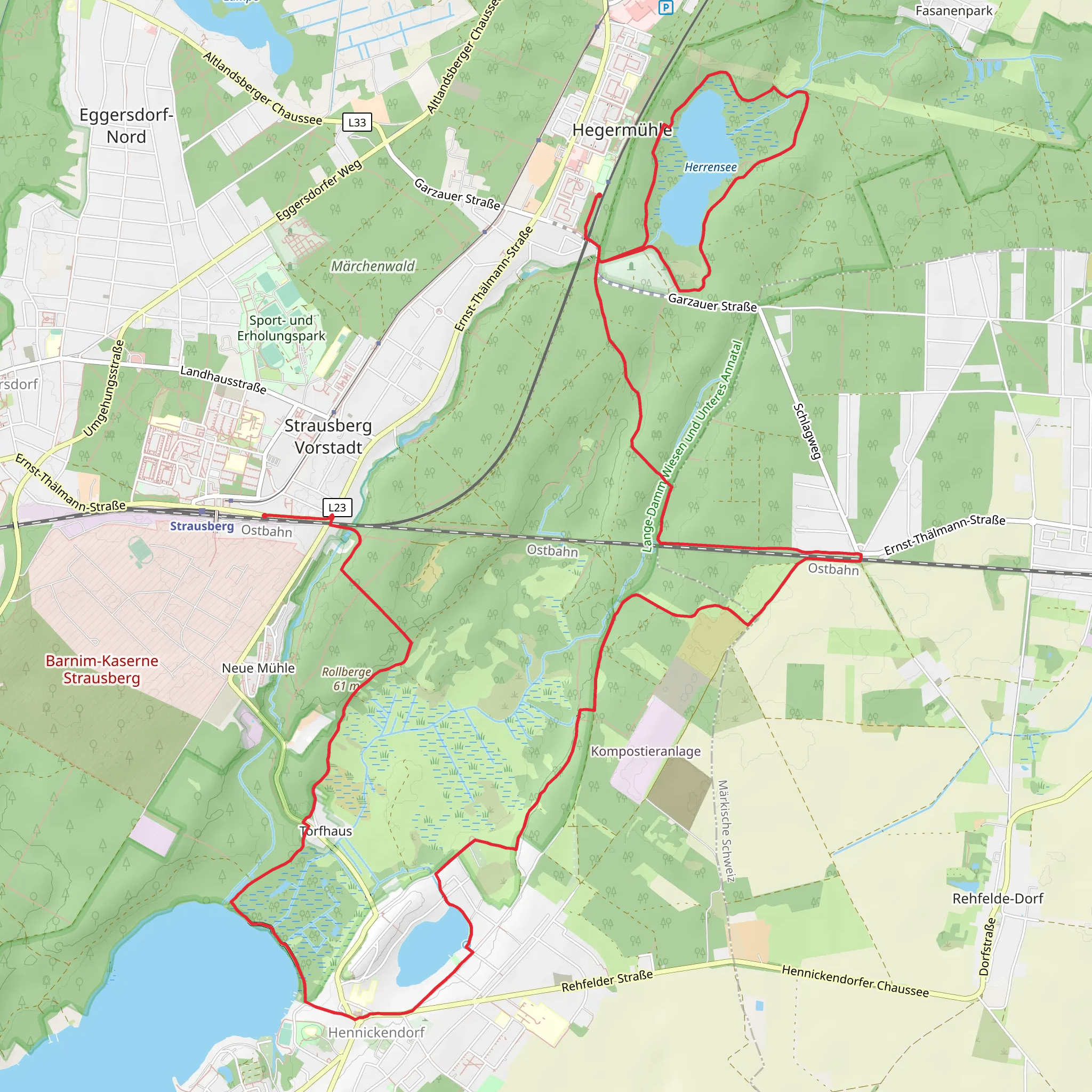 Stienitzsee to Herrensee Walk from Strausberg mobile static map
