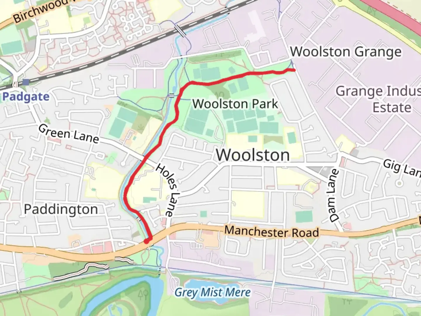 An image depicting the trail Woolston Park Stroll and its surrounding area.