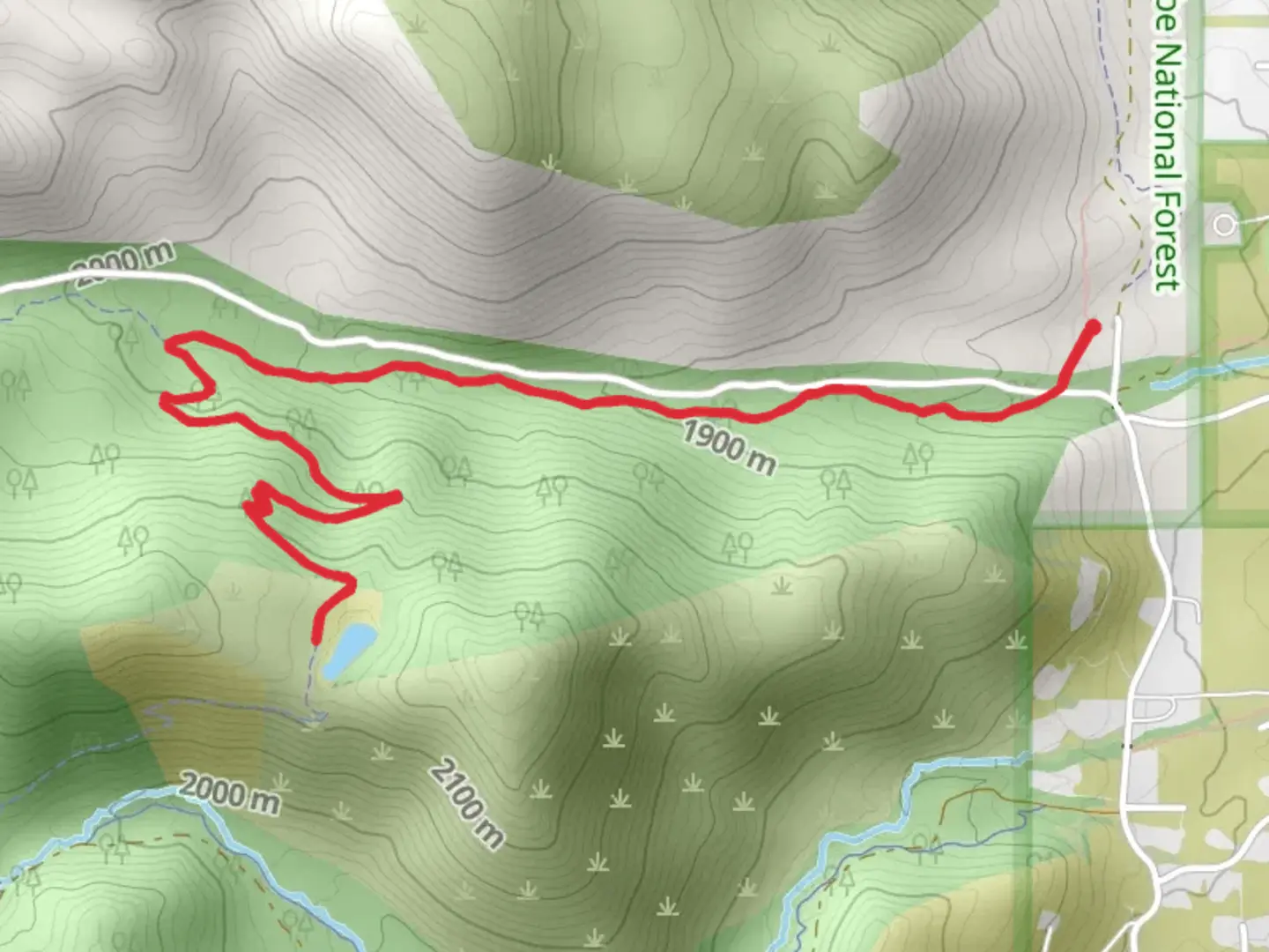An image depicting the trail Dry Pond via Upper Thomas Creek Trail and its surrounding area.