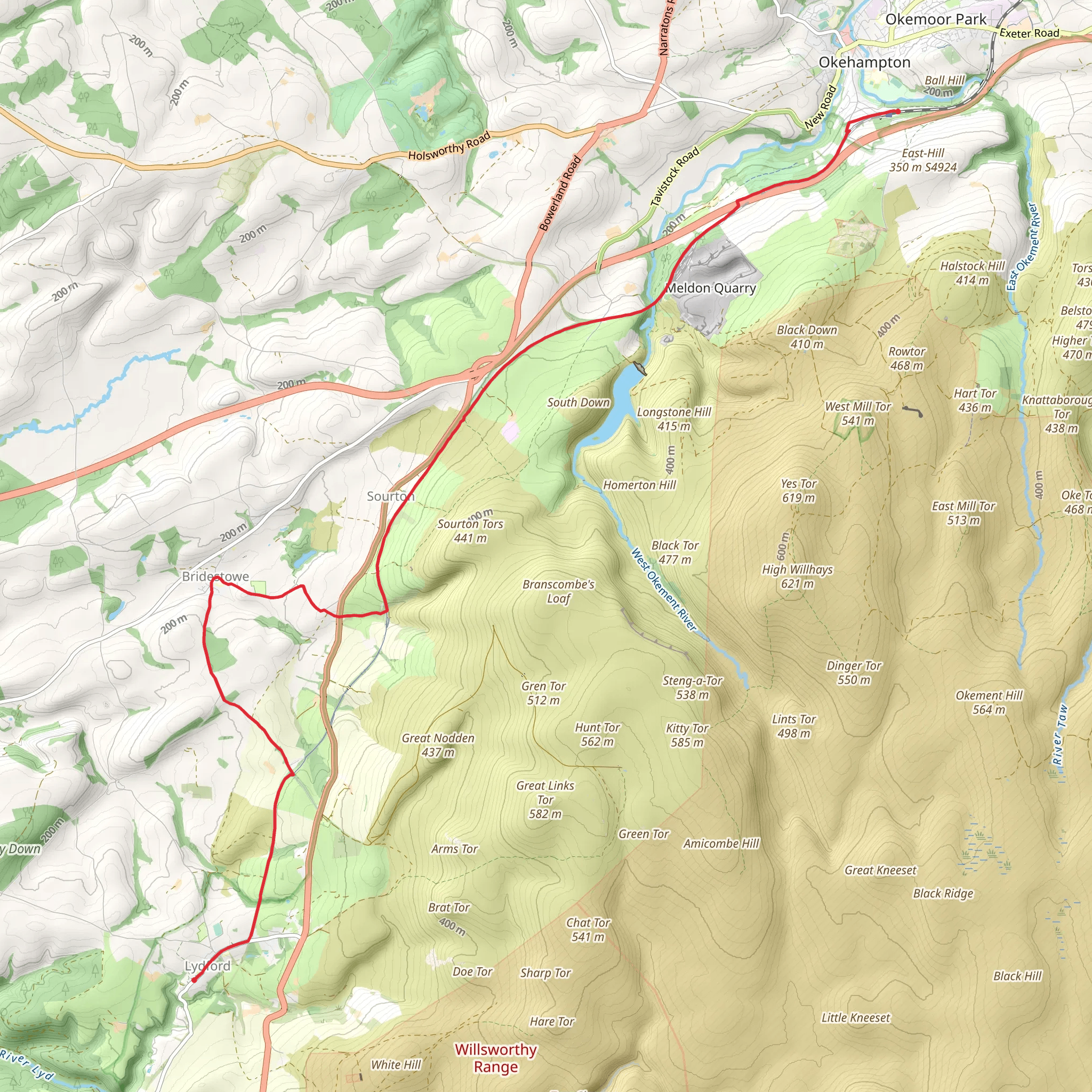 Granite Way - Okehampton to Lydford mobile static map