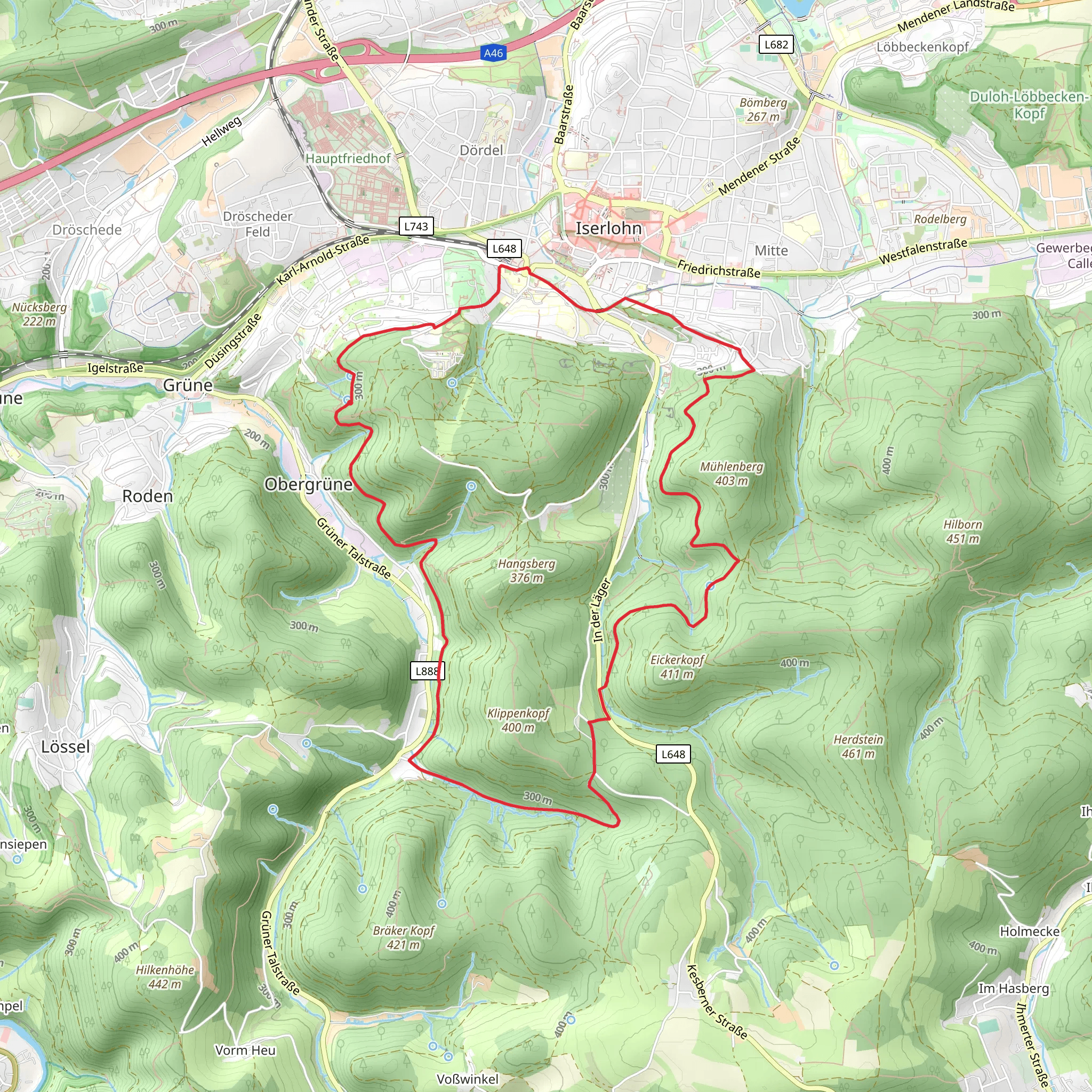 Iserlohn Rundweg 2 mobile static map