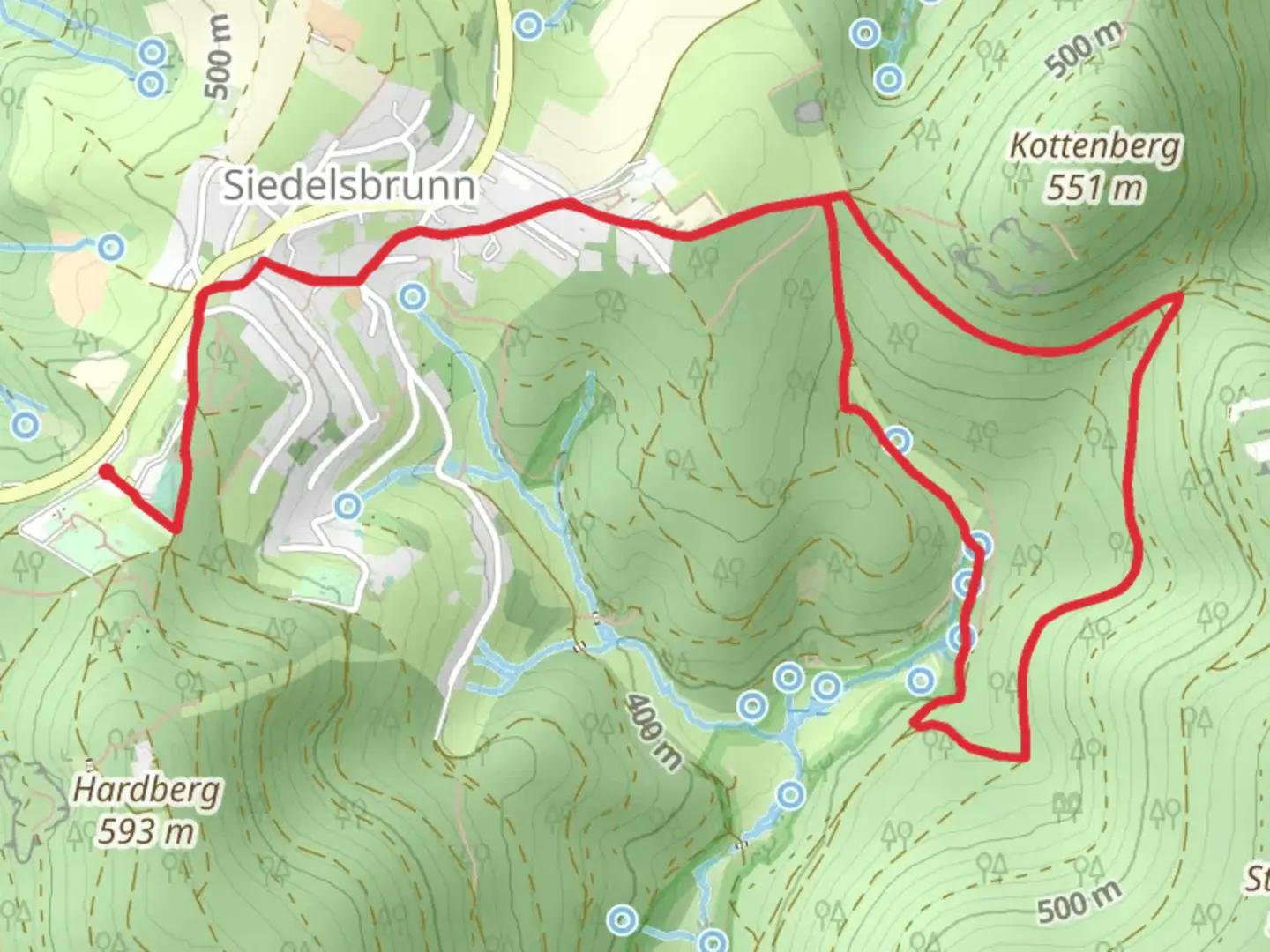An image depicting the trail Krötenbrunnen Weg and its surrounding area.