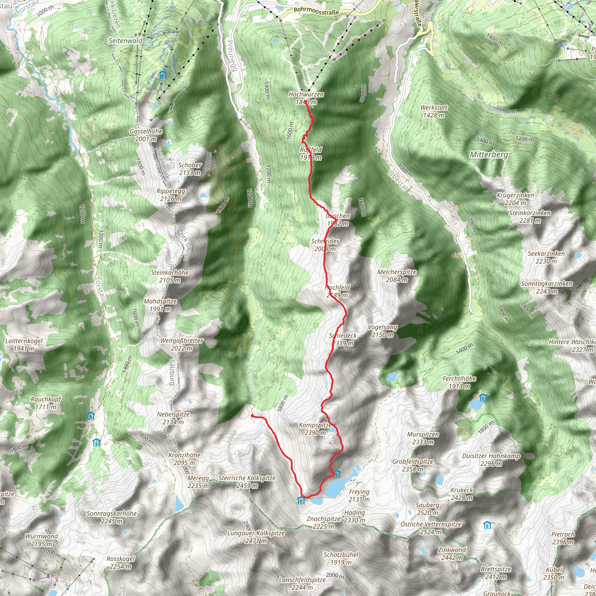 High Trail from Ursprungalm to Hochwurzen mobile static map