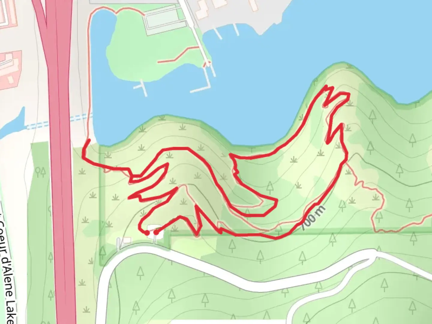 An image depicting the trail Fernan Creek Loop and its surrounding area.