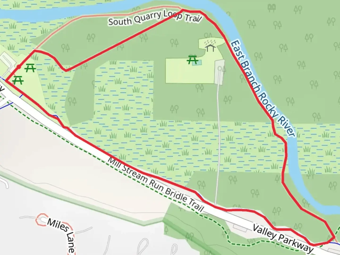 An image depicting the trail Valley Parkway Loop via East Branch Rocky River and its surrounding area.