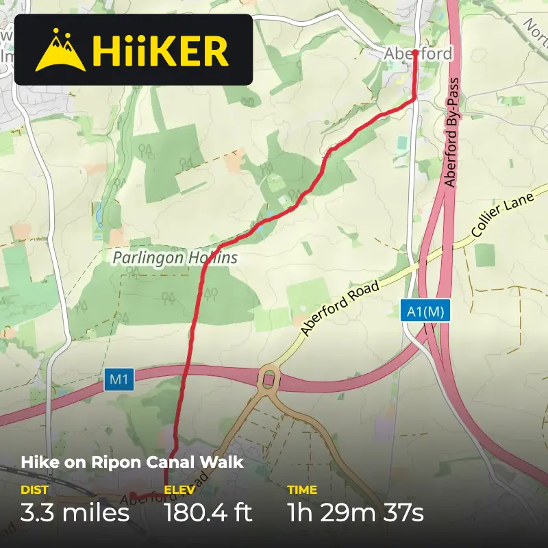 A map preview of the recording Hike on Ripon Canal Walk.