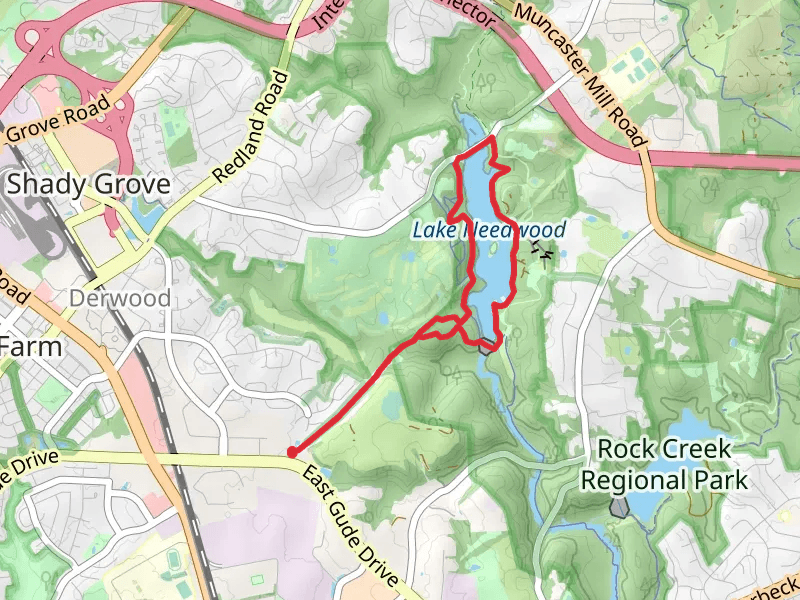 Lake Needwood Loop via Westside Trail and Gude Trail