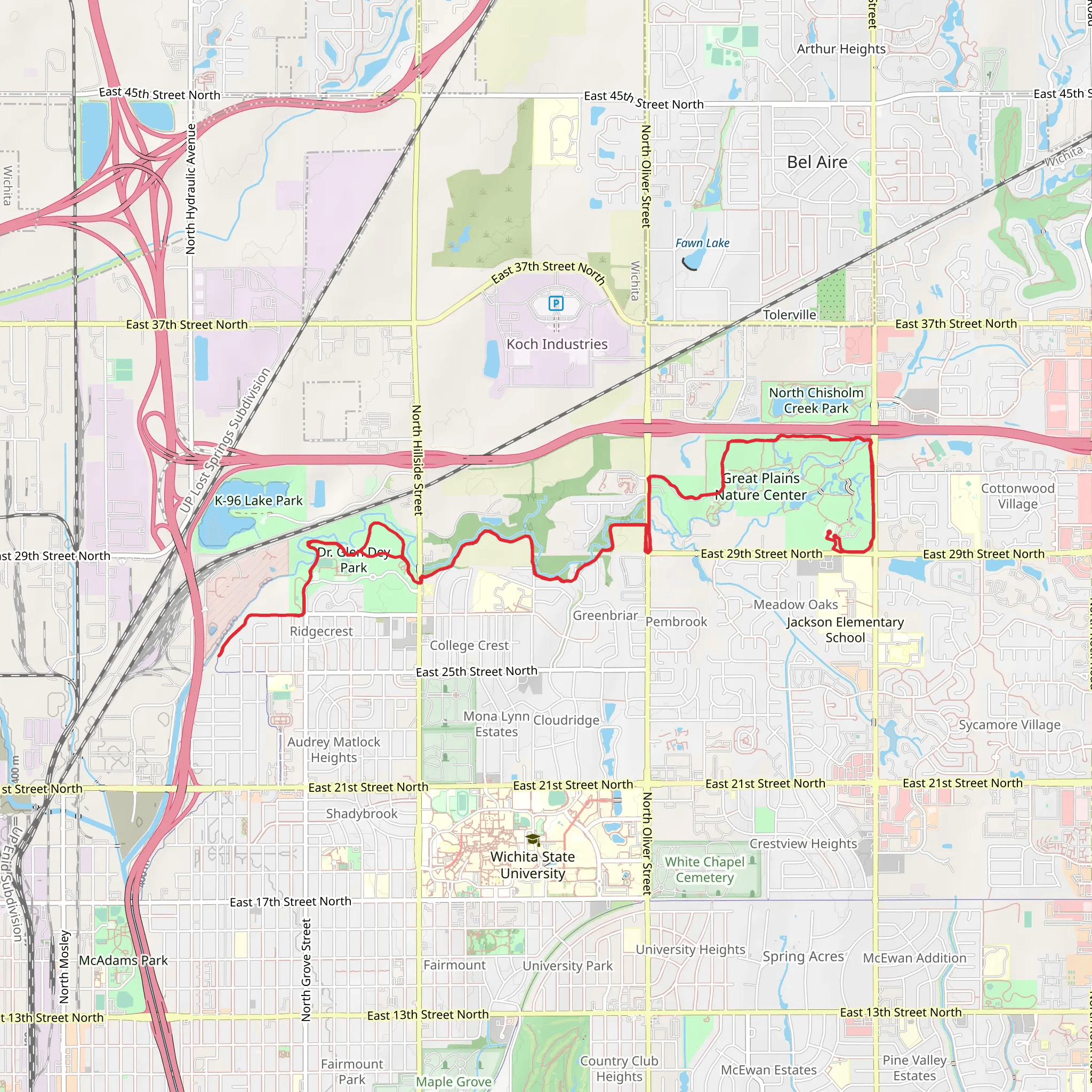 Great Plains Nature Center and Wichita Path mobile static map
