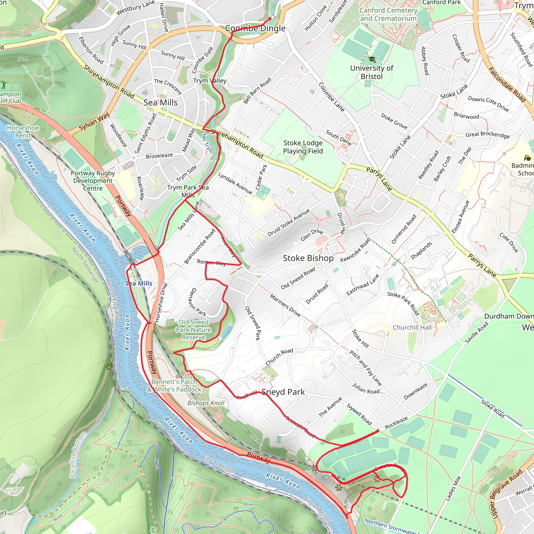 Trym Valley, Trym Park Sea Mills and Old Sneed Park NR mobile static map