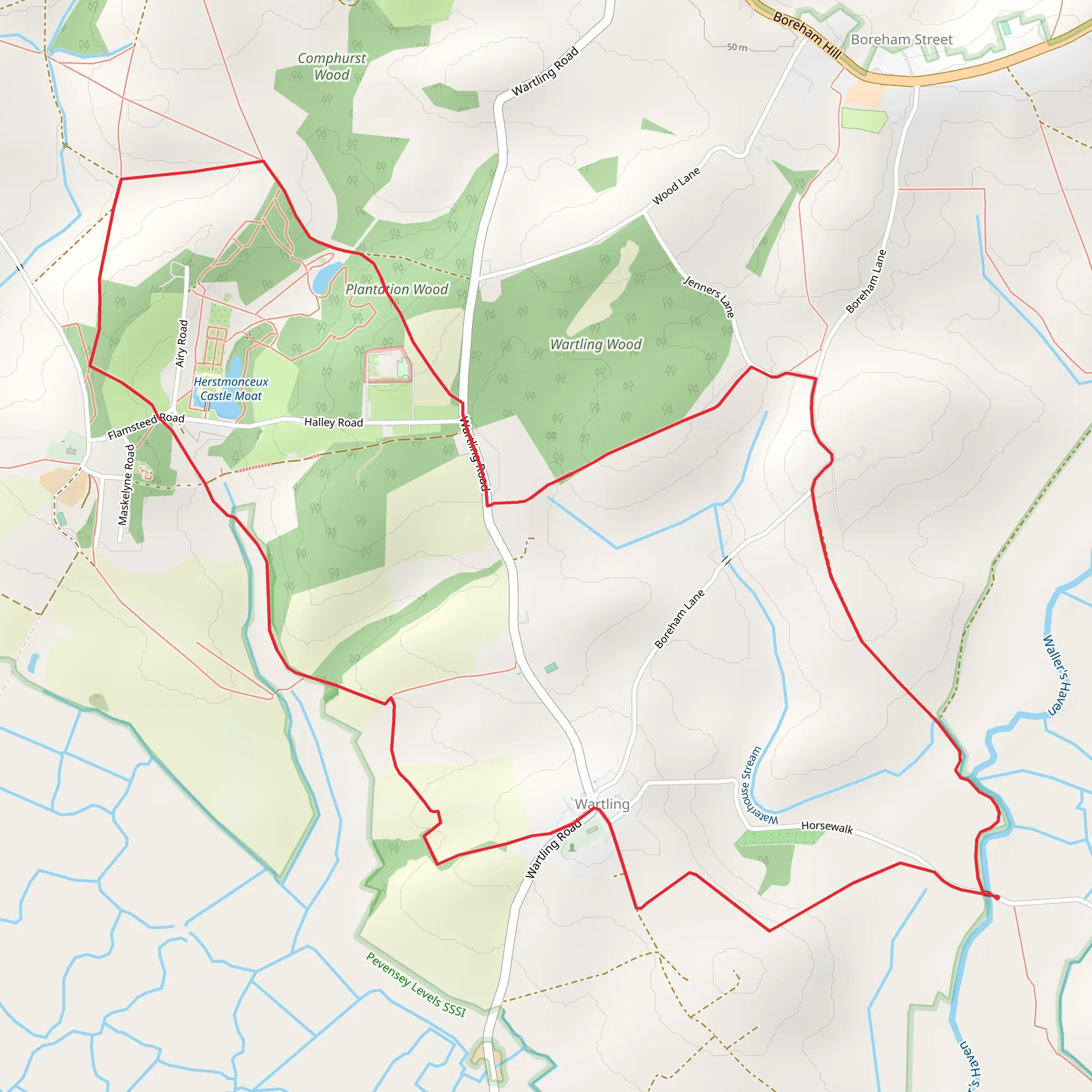 Wartling Wood and Plantation Wood Loop mobile static map