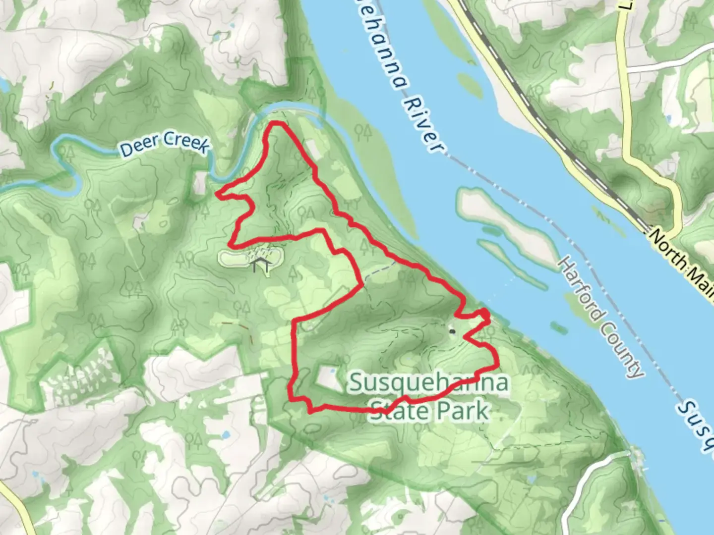 An image depicting the trail Susquehanna State Park Loop and its surrounding area.