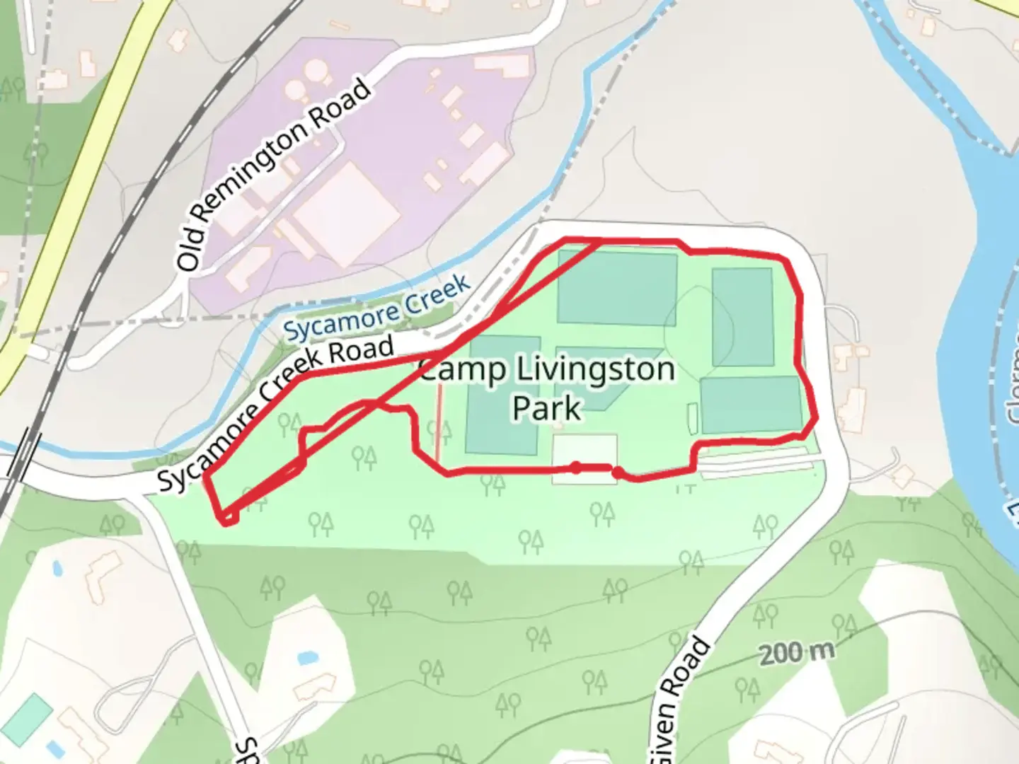 An image depicting the trail Camp Livingston Park Loop and its surrounding area.