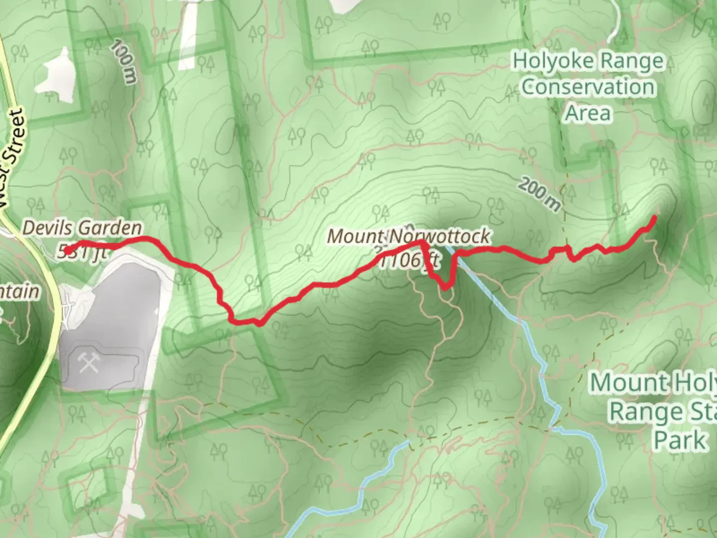 An image depicting the trail Mount Norwottock Trail via Devil's Garden and its surrounding area.