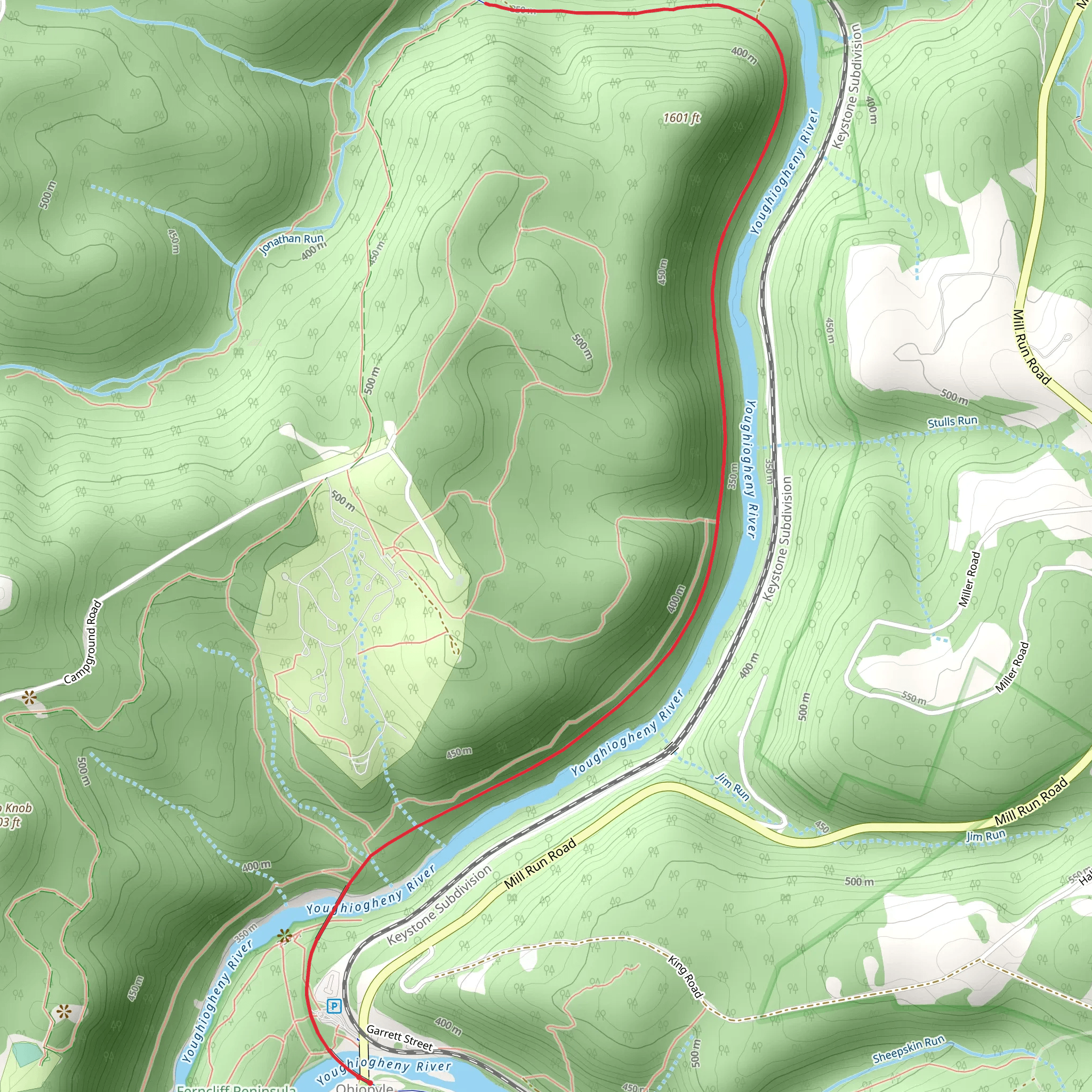 Jonathan Run Falls from Horseshoe Bend mobile static map
