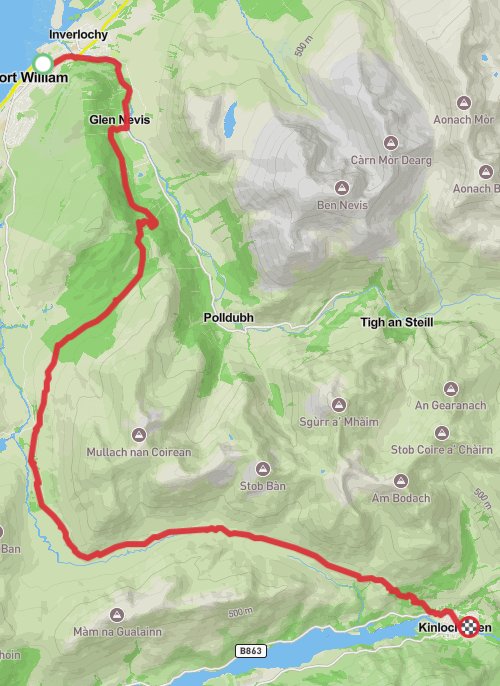 A map preview of the recording Fort William to Kinlochleven .