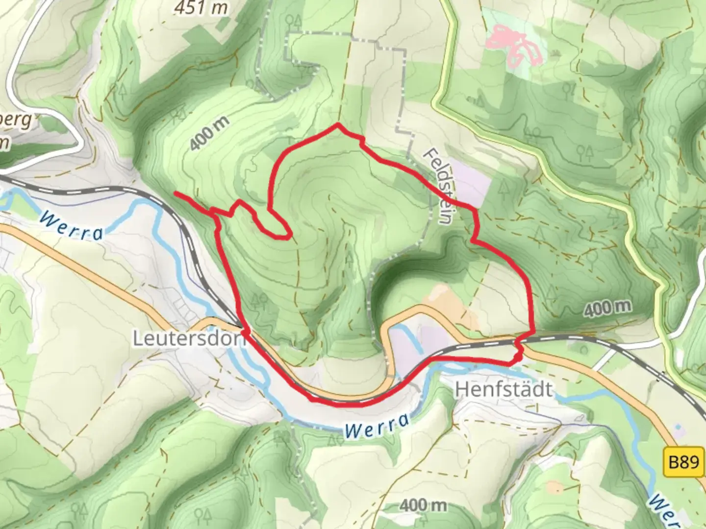 An image depicting the trail Gartleser Hohe, Anstein and Henfstadt Loop and its surrounding area.