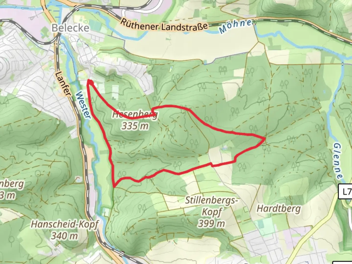 An image depicting the trail Belecke Loop and its surrounding area.
