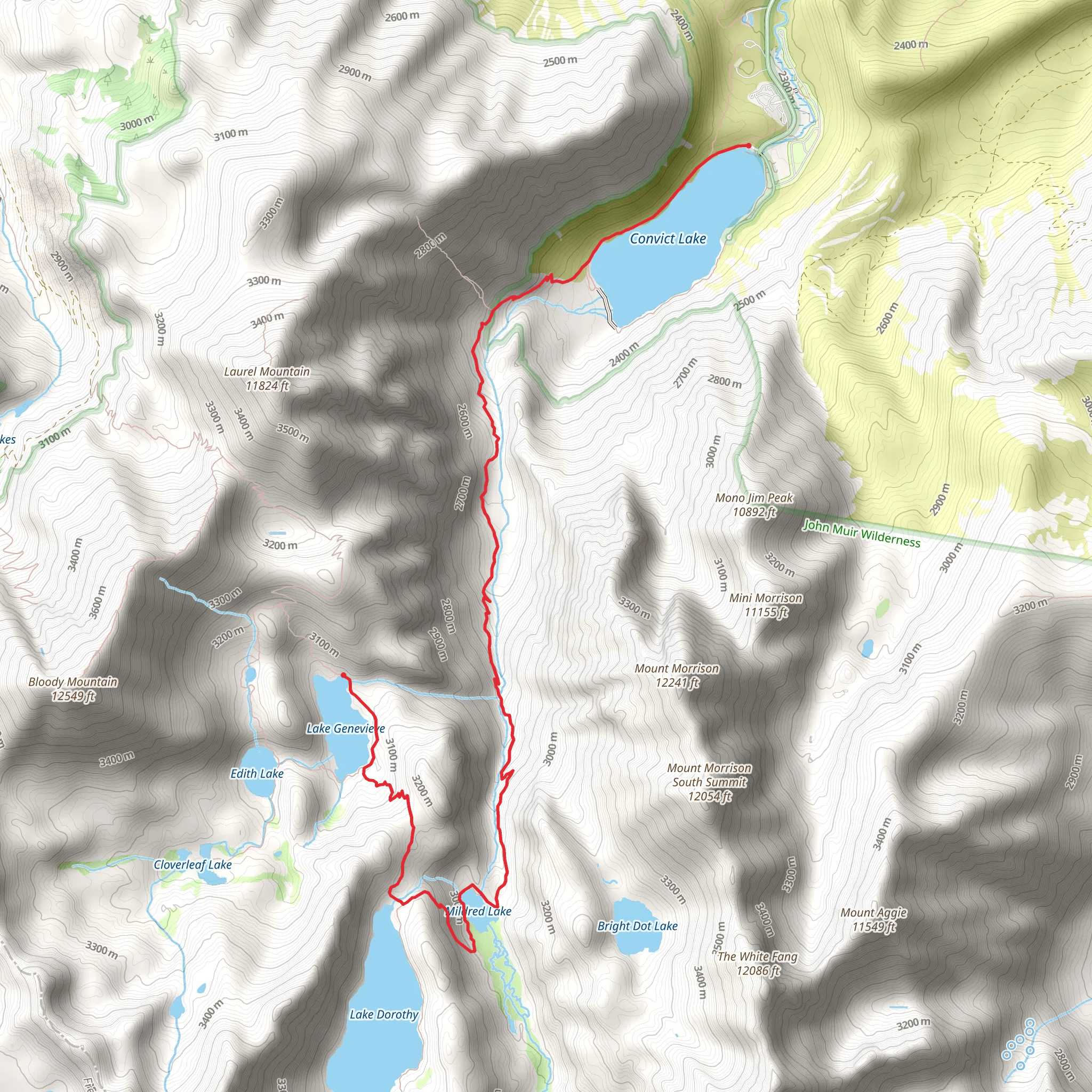Lake Genevieve via Convict Lake Trail mobile static map