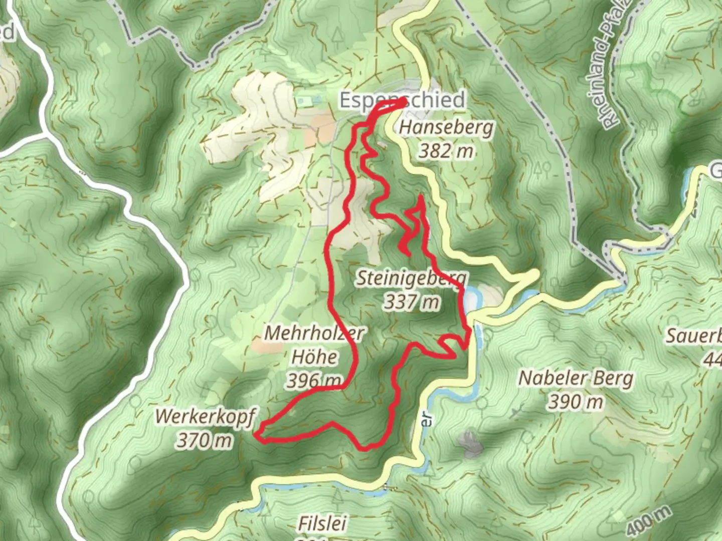 An image depicting the trail Wispertalsteig Loop and its surrounding area.
