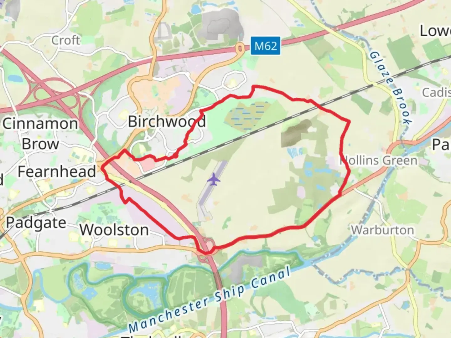 An image depicting the trail Risley Moss Country Park, Rixton Claypits Nature Reserve Loop - Birchwood and its surrounding area.