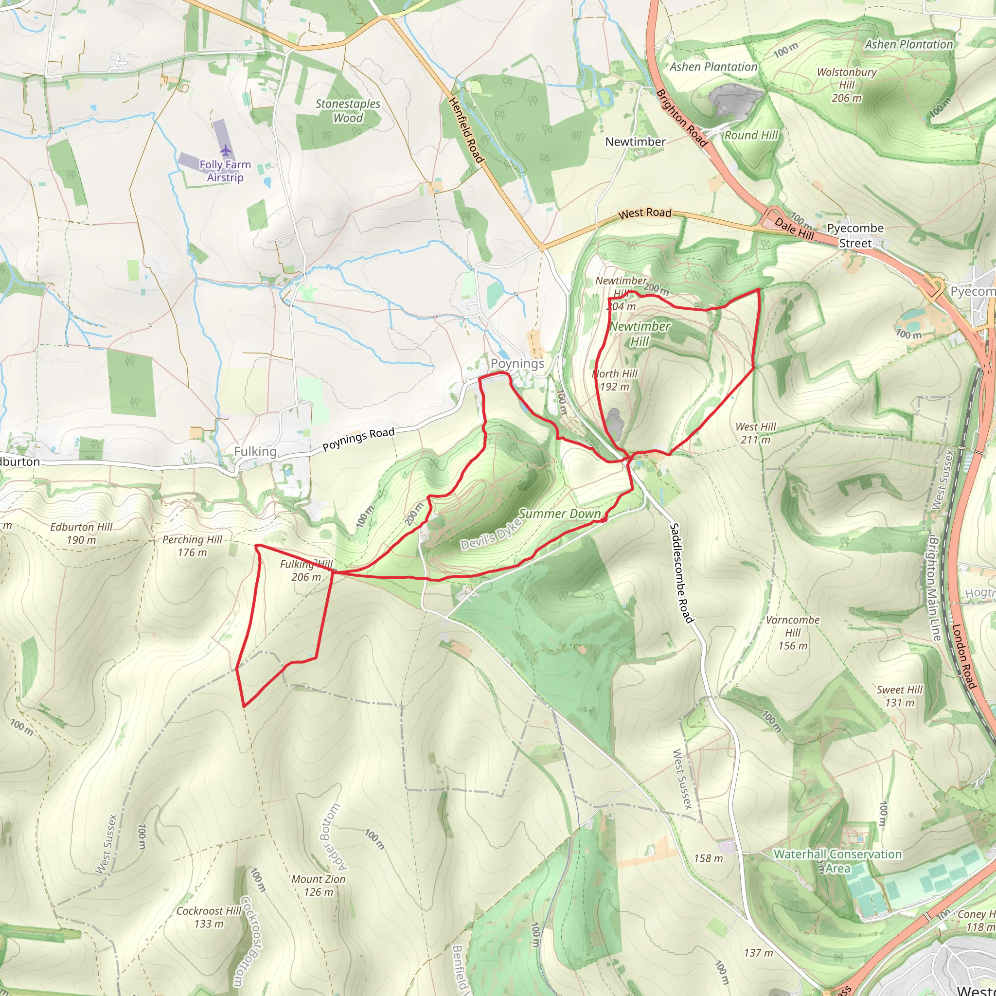 Fulking Hill, North Hill and Newtimber Hill Loop mobile static map