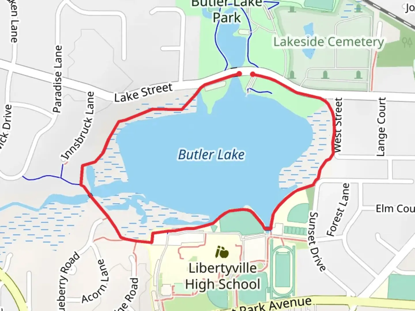 An image depicting the trail Butler Lake Loop and its surrounding area.