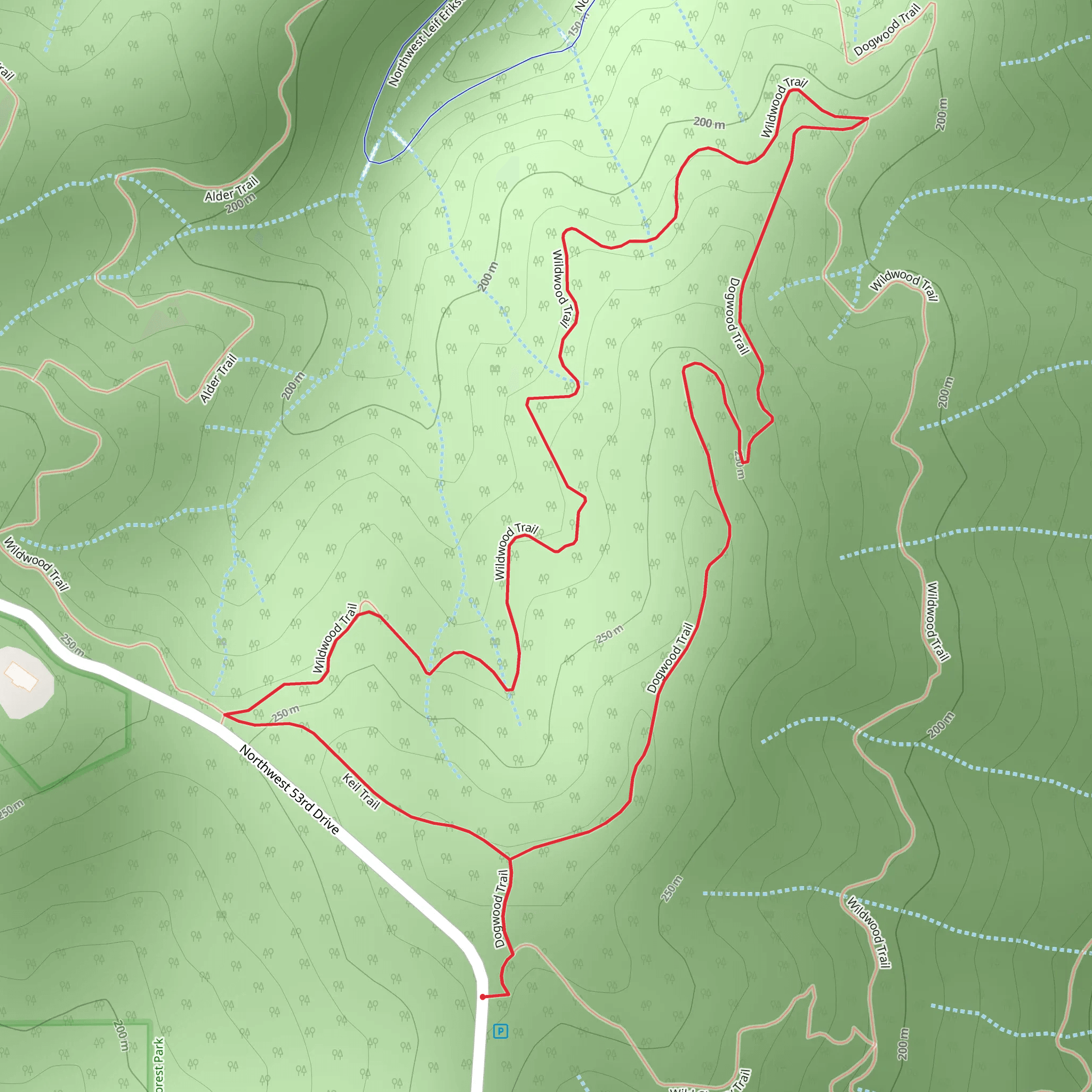 Dogwood, Keil and Wildwood Loop Trail mobile static map