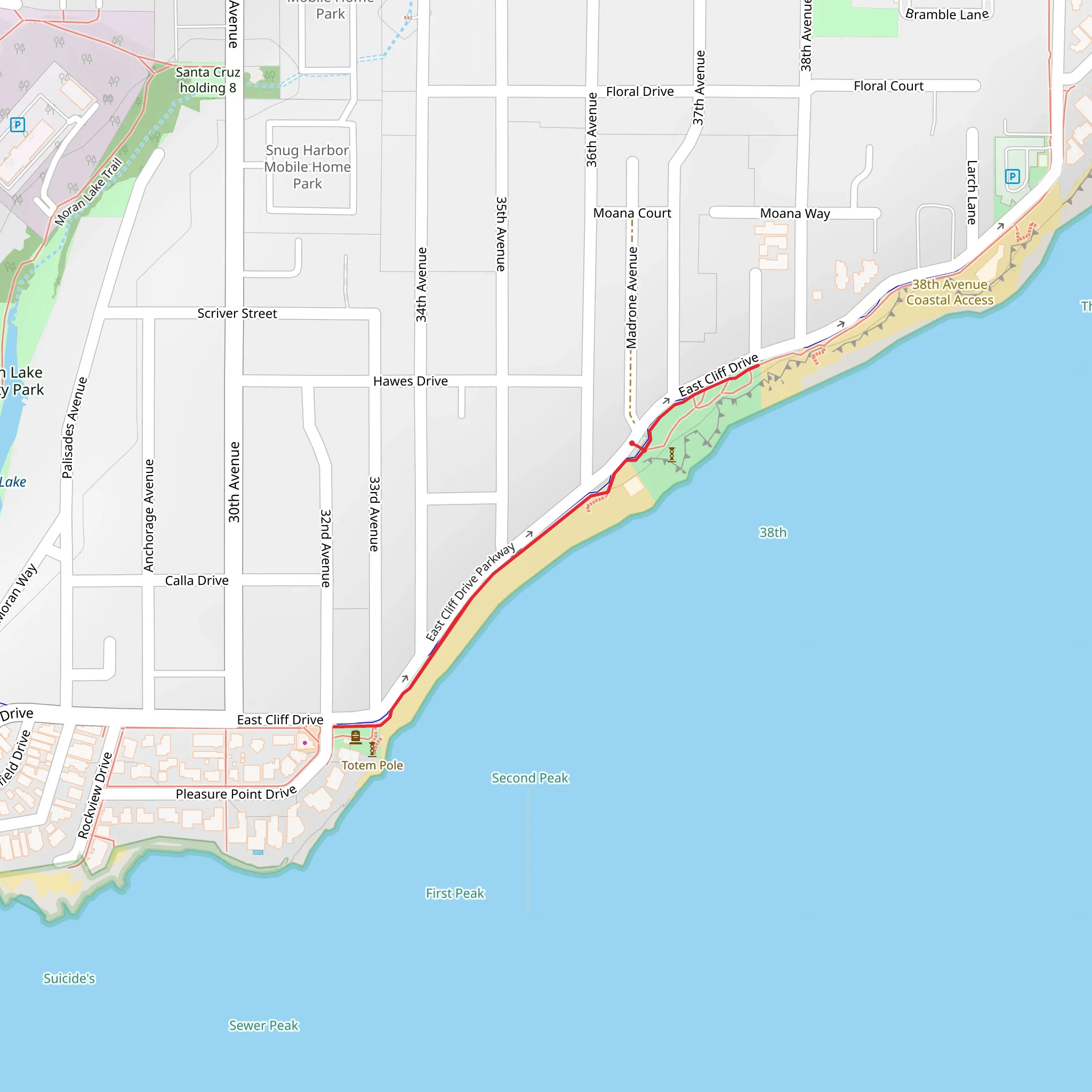Pleasure Point Beach County Park Trail mobile static map