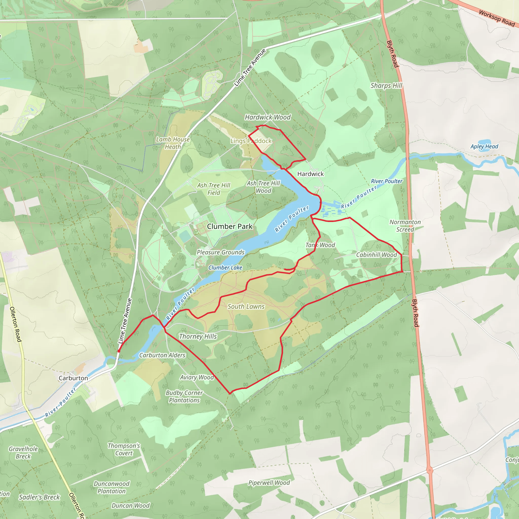 Clumber Park and Lake National Trust Loop mobile static map