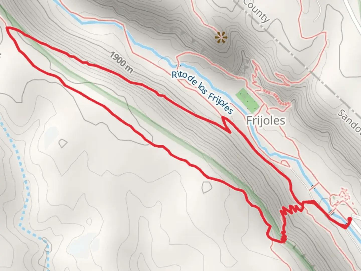 An image depicting the trail Frijoles Rim and Long Loop Trail and its surrounding area.