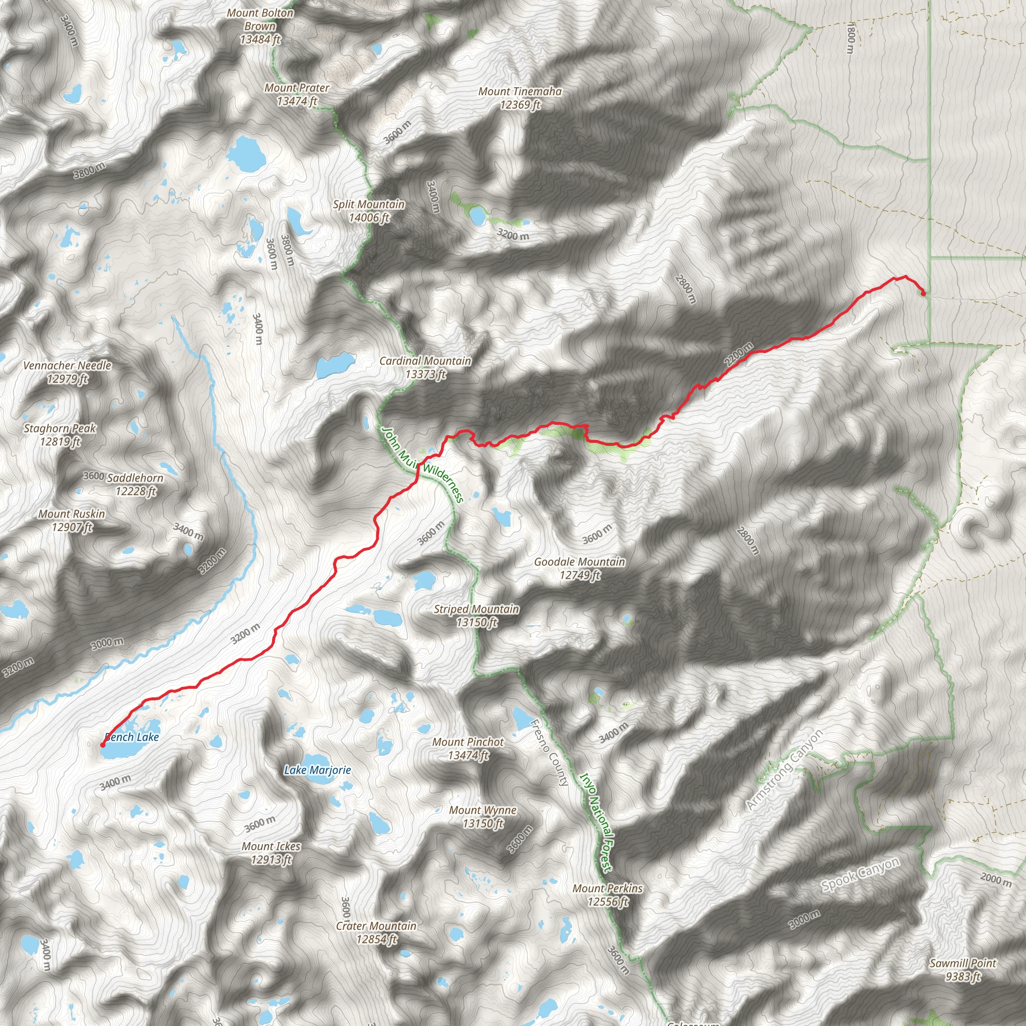 Bench Lake via Taboose Pass Trail mobile static map
