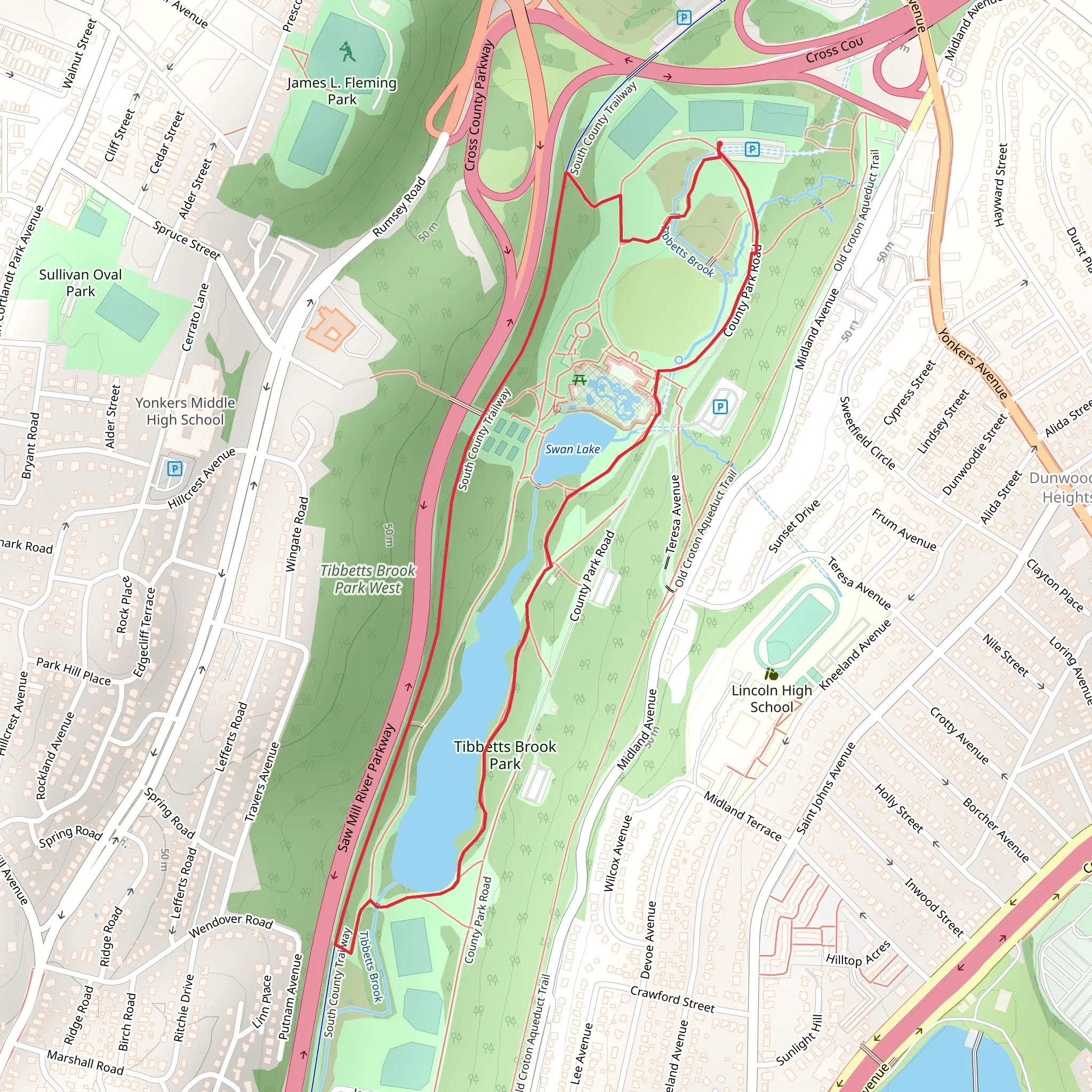 Tibbetts Brook Park Loop mobile static map