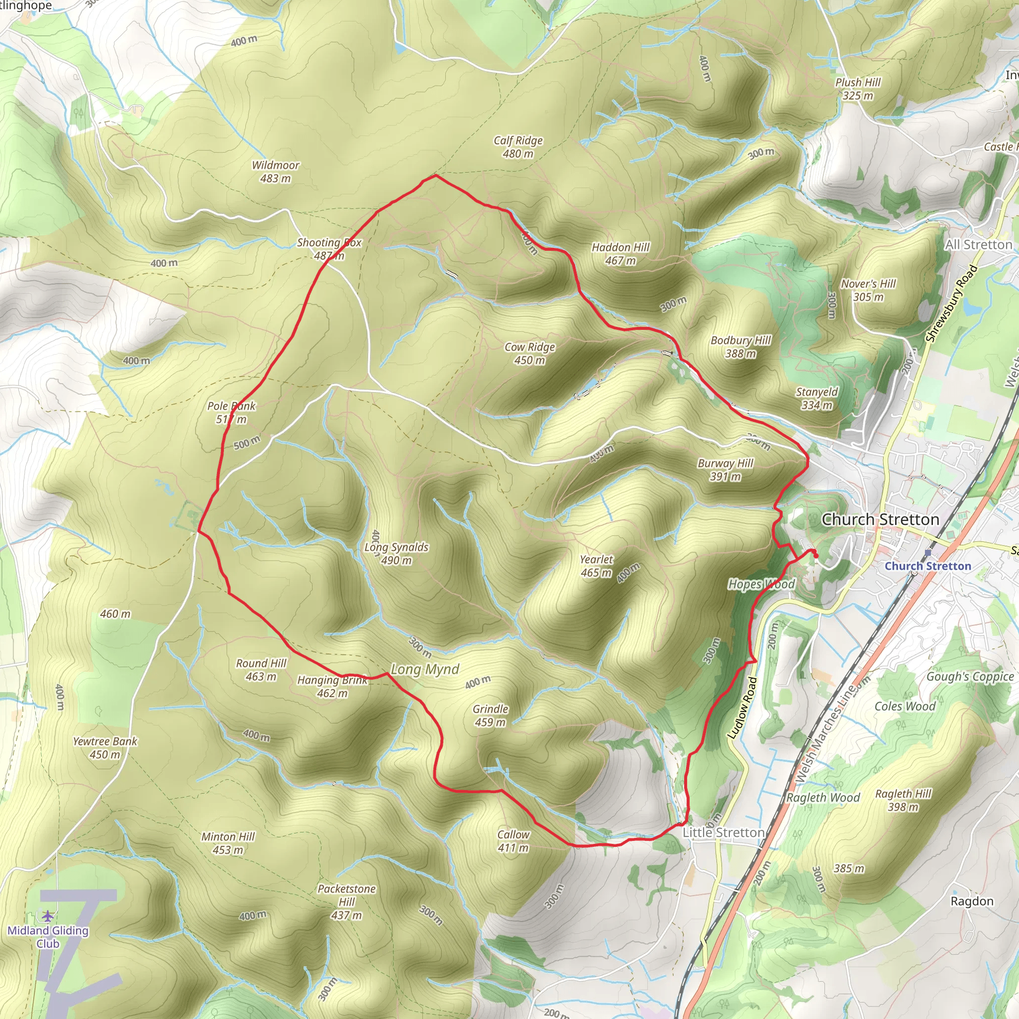 Long Mynd from Church Stretton mobile static map
