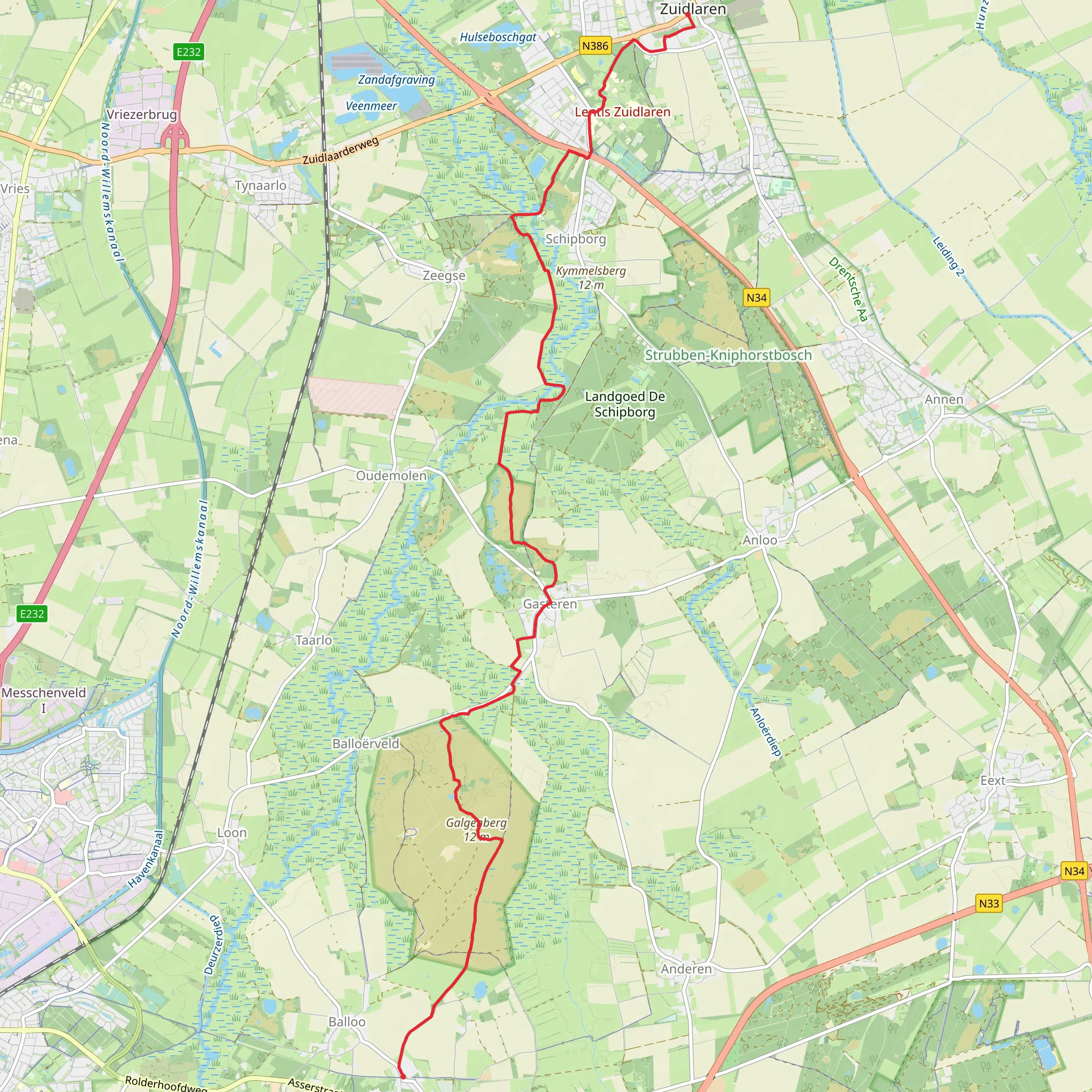 Rolde to Zuidlaren via Balloeerveld and Gasterse Duinen mobile static map