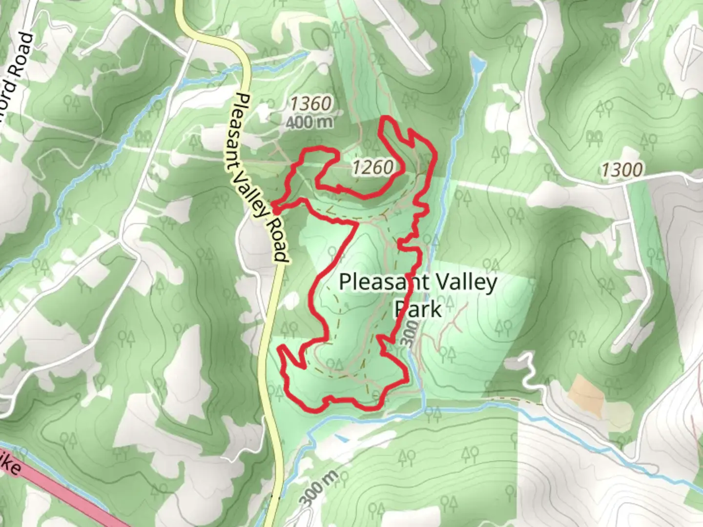 An image depicting the trail Rowan Run and Hank's Trail Loop and its surrounding area.