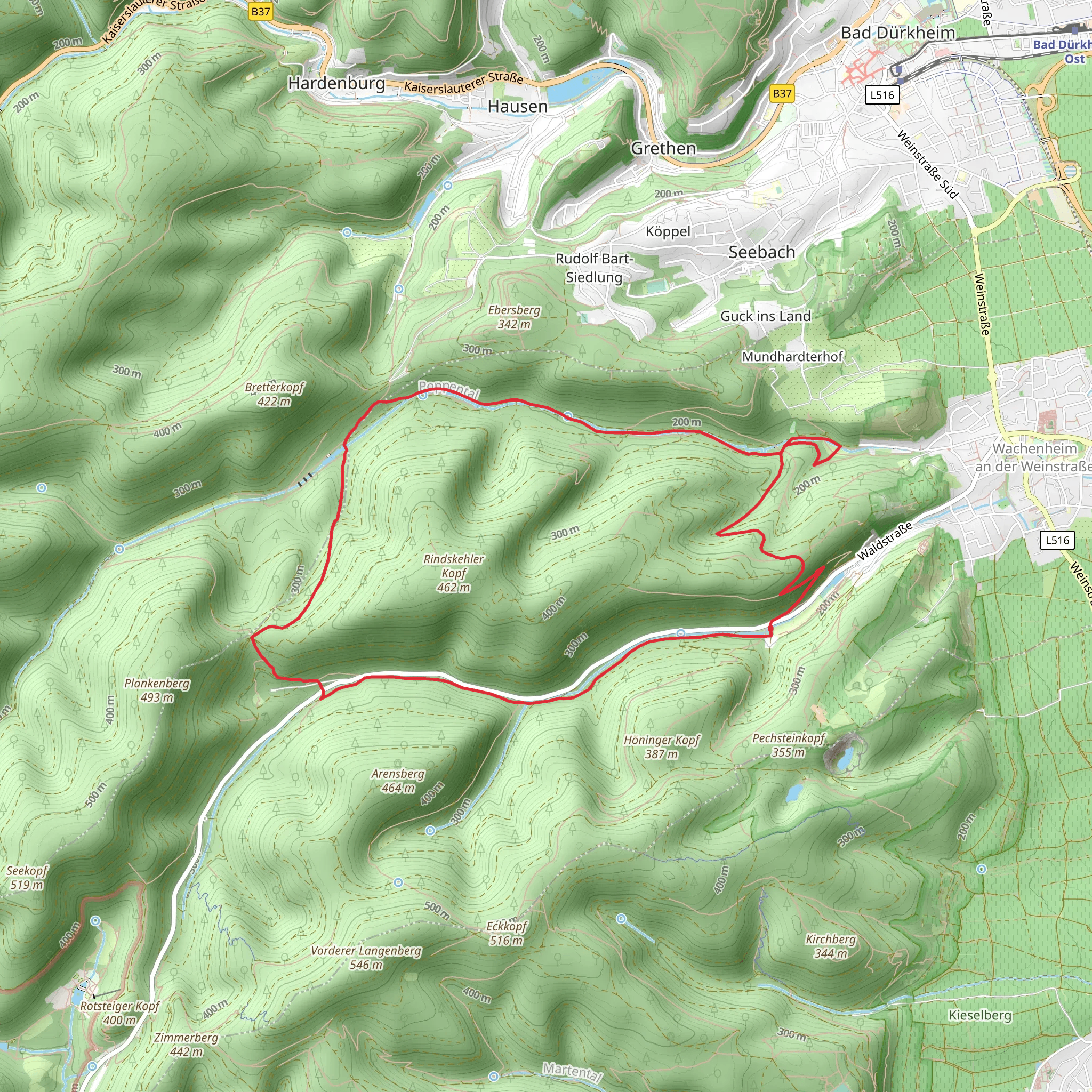 Barfusspfad Loop viaPfaelzerwald Gelber Balken mobile static map