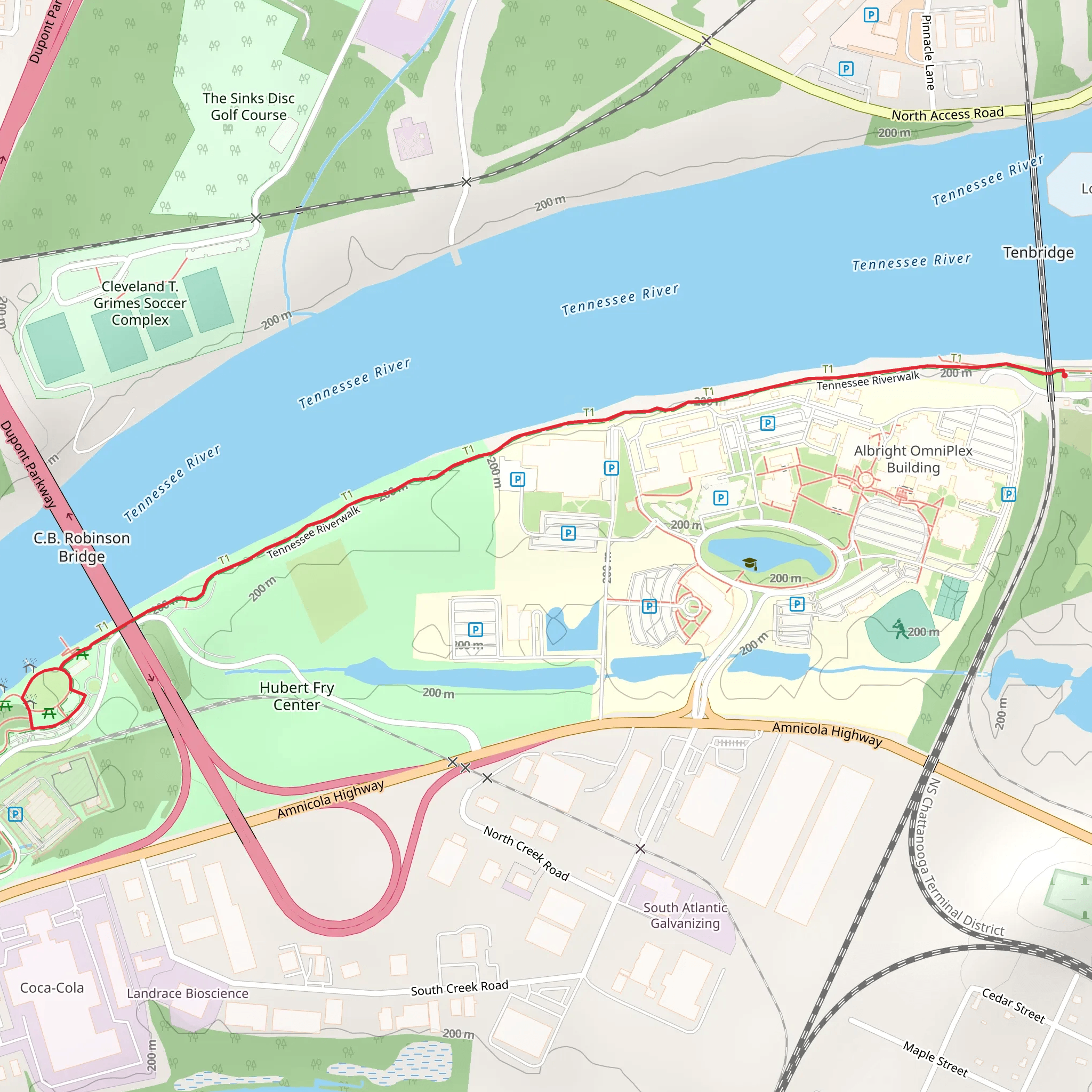 Tennessee Riverwalk Out and Back mobile static map