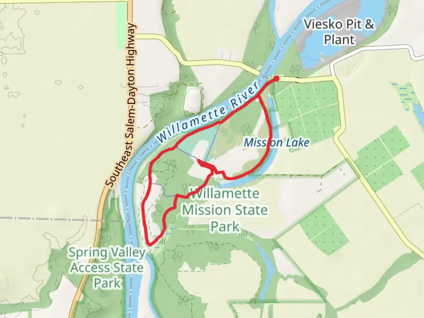 An image depicting the trail Wheatland Disc Golf Course Loop and its surrounding area.
