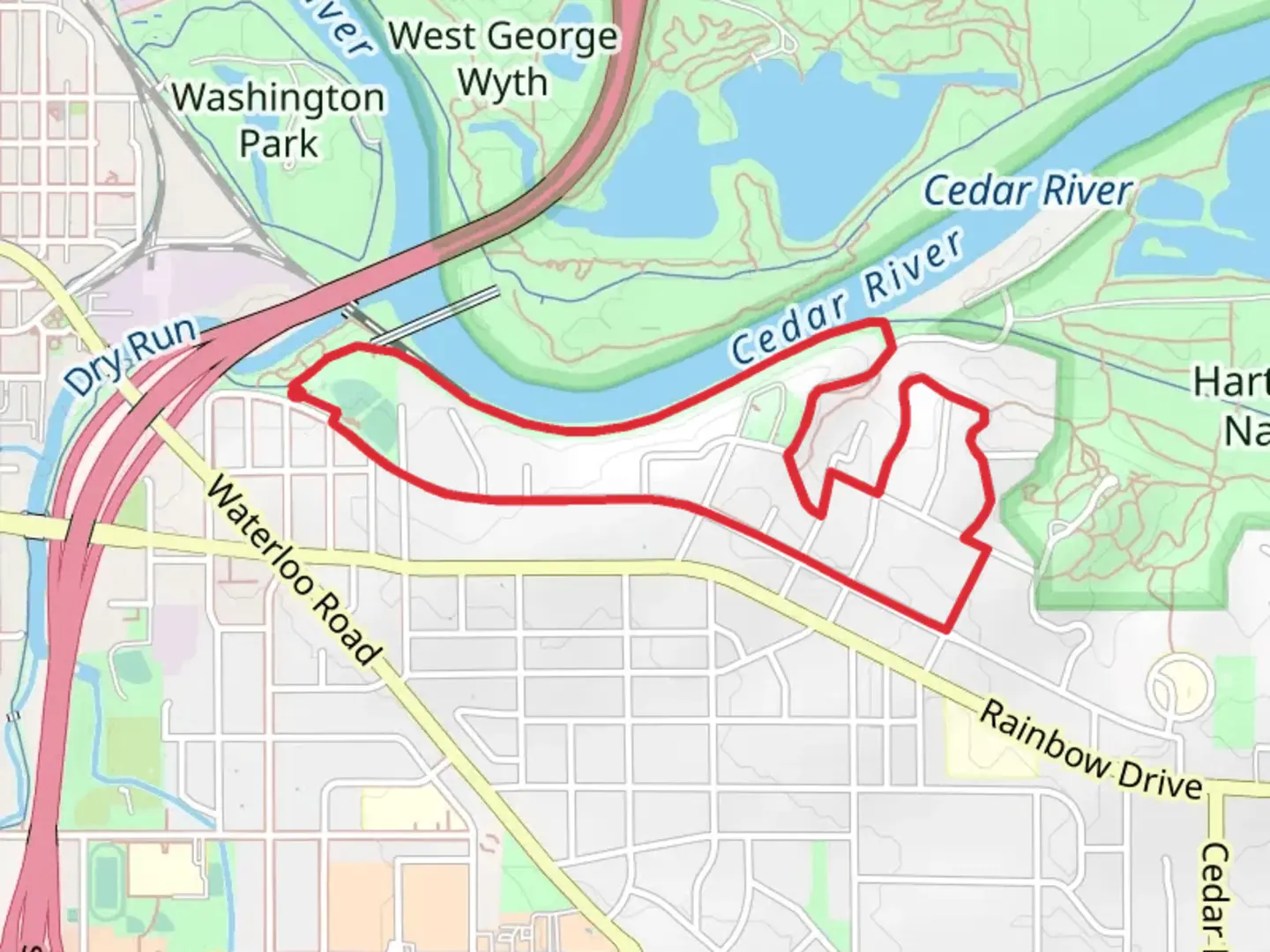 An image depicting the trail Pfeiffer Park and Lookout Park Loop and its surrounding area.