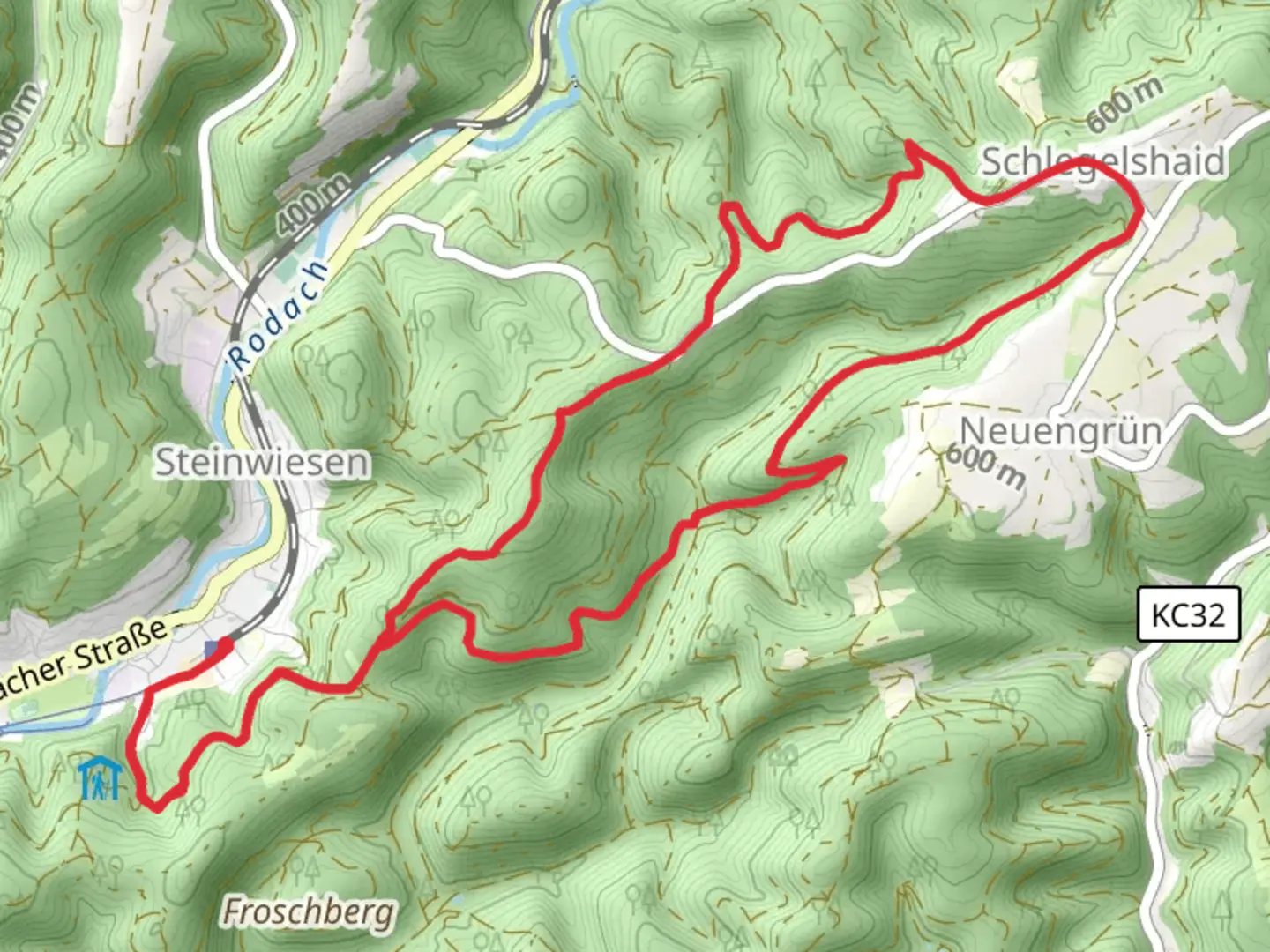 An image depicting the trail Leutnitztal Weg and Schlegelshaider Hoehenweg and its surrounding area.