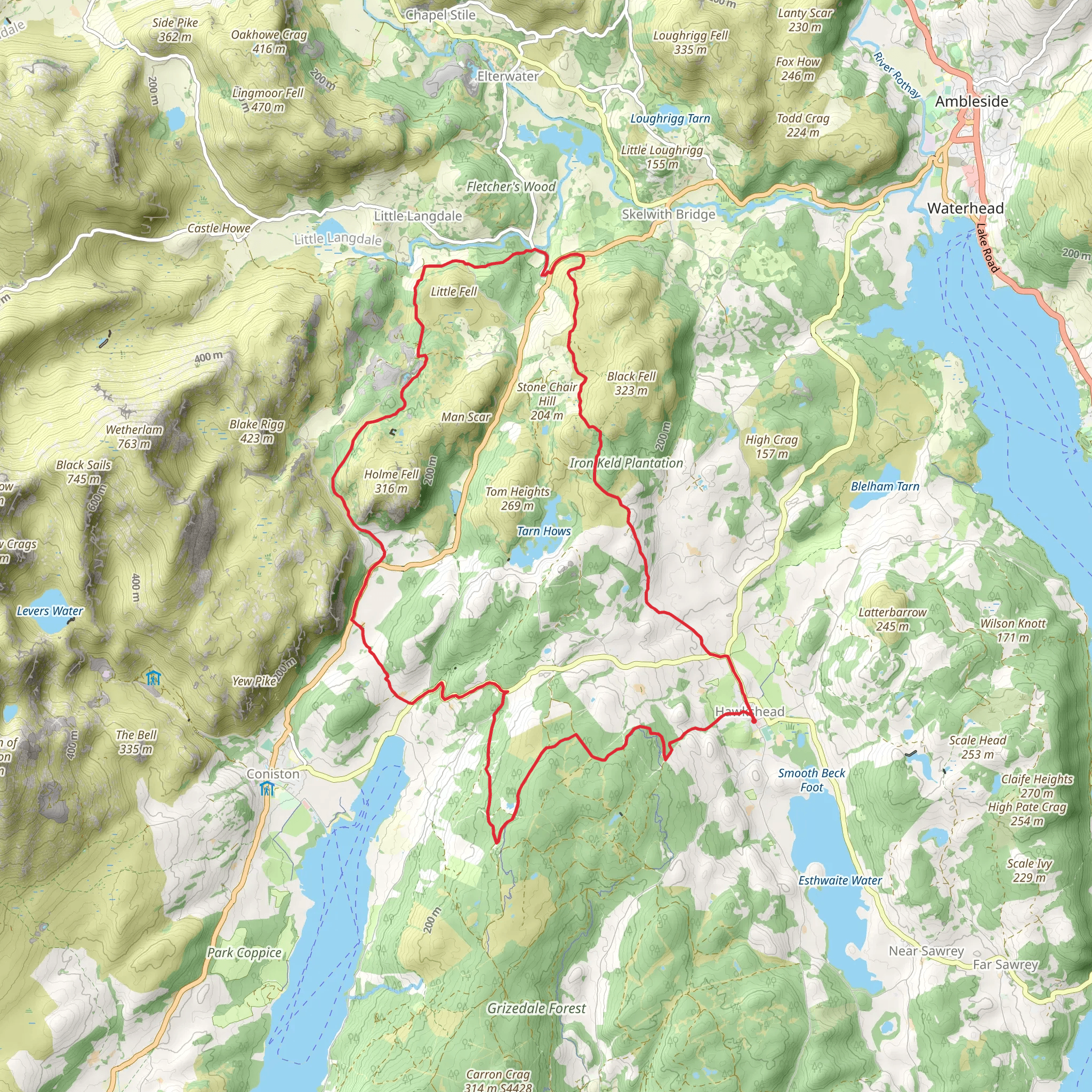 Little Fell, Raven Crag and Monk Coniston Moor Loop mobile static map